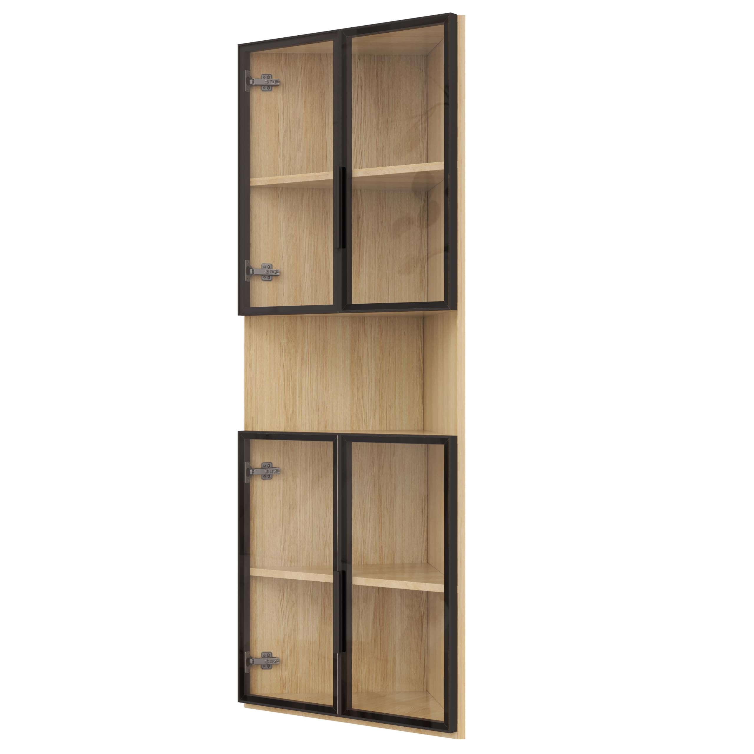 REXO Vetrina in vetro a LED, 62 × 32 × 160 cm, effetto rovere, striscia luminosa a LED, vetro temperato antipolvere, vetrina angolare con porta, libreria, vino e bagno