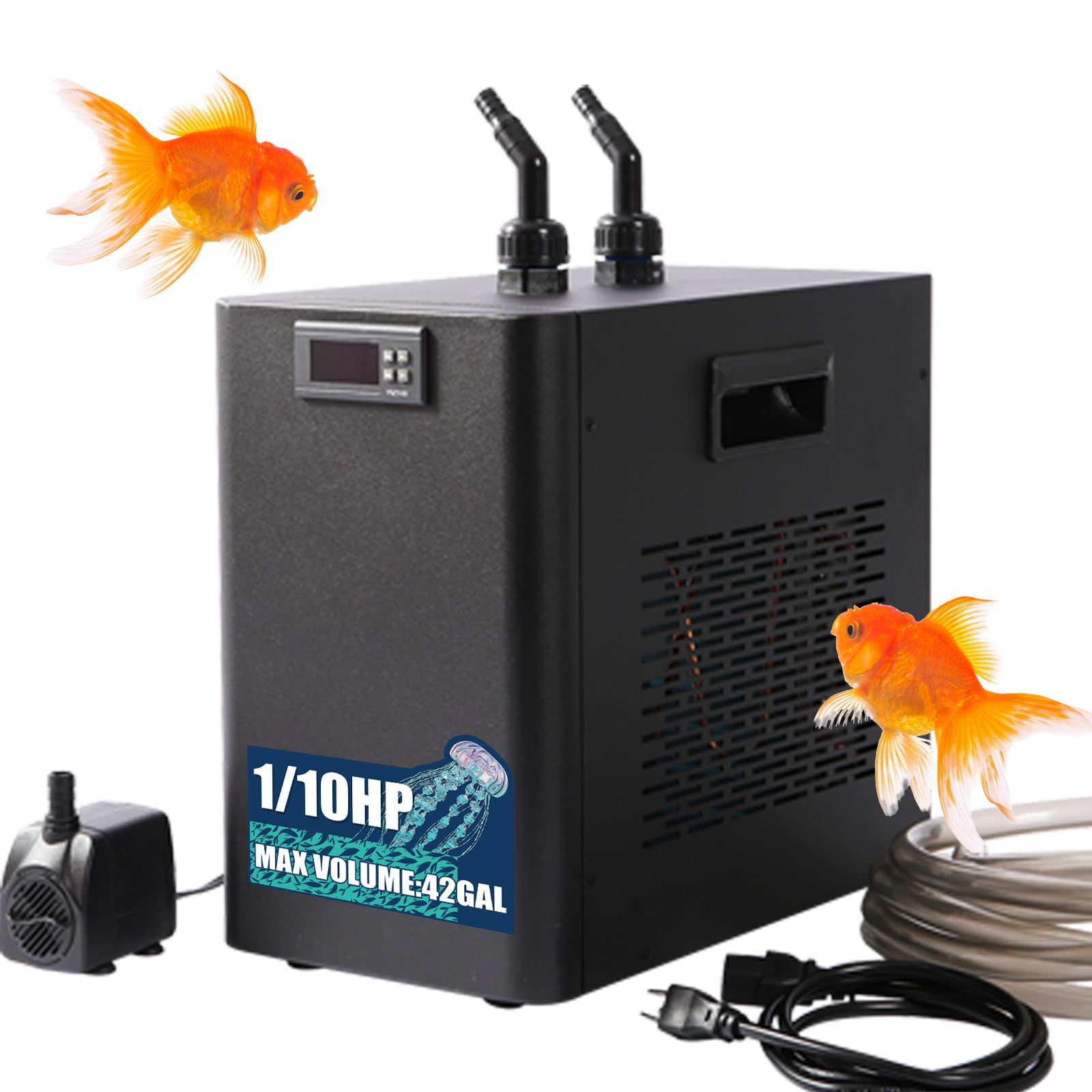 160L Refroidisseur d'eau pour Aquarium 74W, système de Refroidissement pour Aquarium de Poissons, système de Refroidissement pour crevettes d'aquaculture, Tuyau et Anneau de Fixation Inclus.