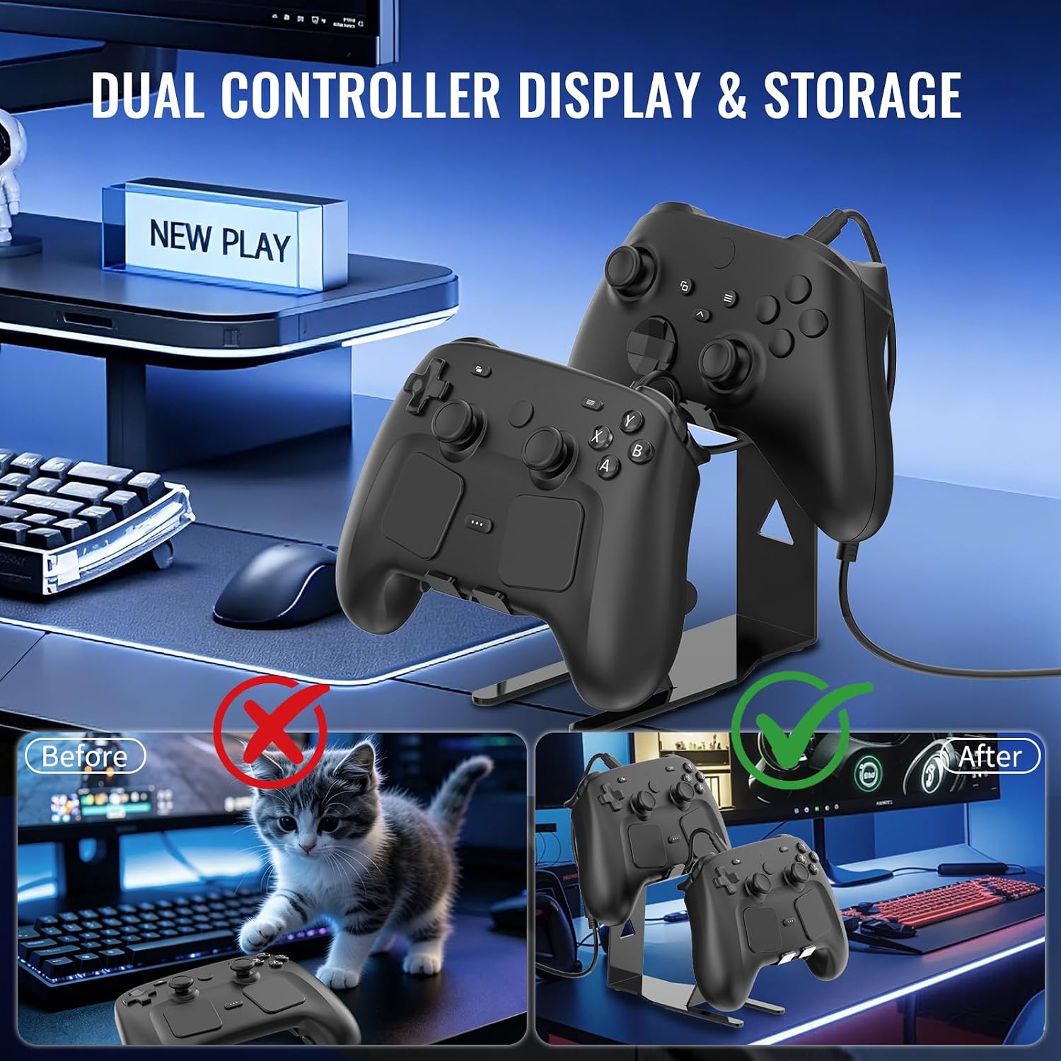 EJGAME Universal Game Controller Desktop Stand compatible with Steam Controller, with 1-to-2 Charging Cable