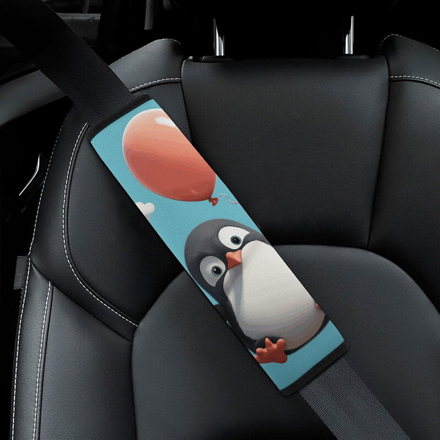 2 PCS Super Soft Car Seat Belt Pad, Cute Cute Penguin with Balloon Printed Waterproof Sweat-Absorbing Seat Belt Covers Backpack Shoulder Pad for All Car Seats Baby Strollers