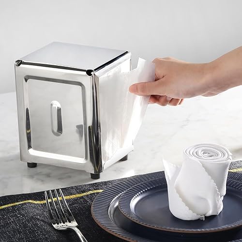 Miniatura 3 de Soro Essentials - Juego de 2 dispensadores de servilletas de doble cara de acero inoxidable de doble cara de 3-3/4 x 4-3/8 x 5-3/4 pulgadas,