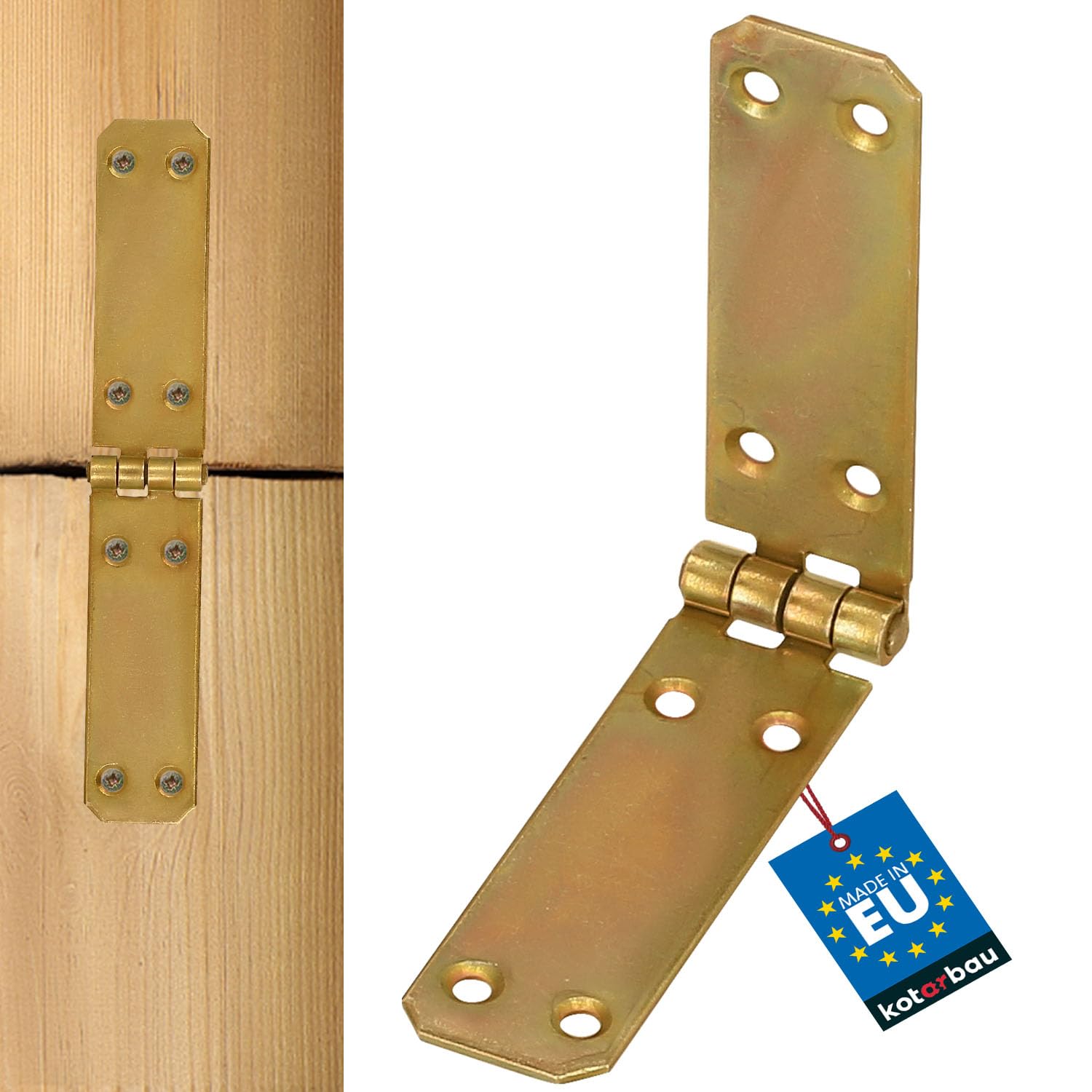KOTARBAU - 1-Piece Galvanized Hinges - for Doors, Furniture, Boxes, Cabinets and Many More - 150 x 25 mm - Colour: Gold