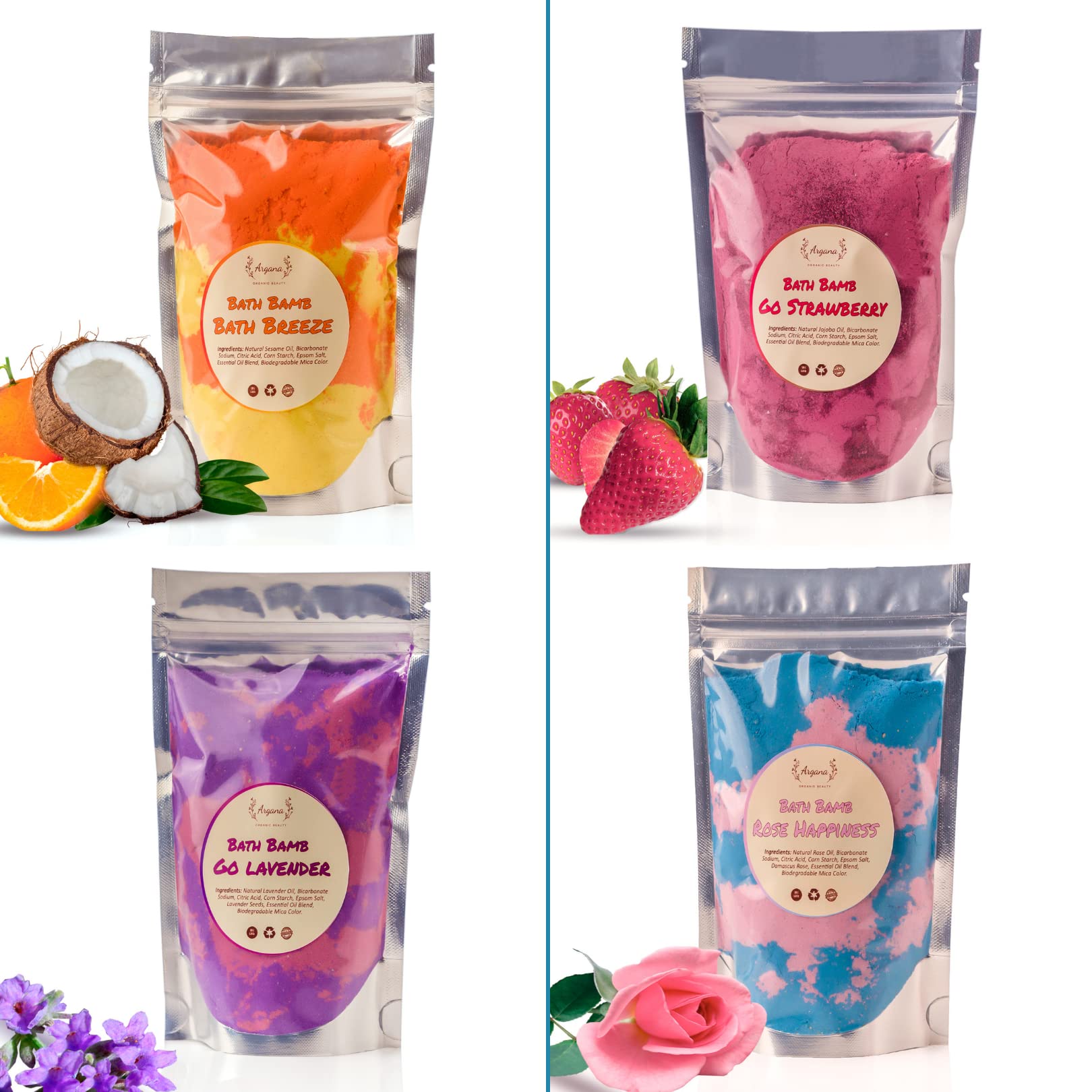 Argana Beauty Homemade Rich in Oils Bath Bomb Collection (4 x 175g)