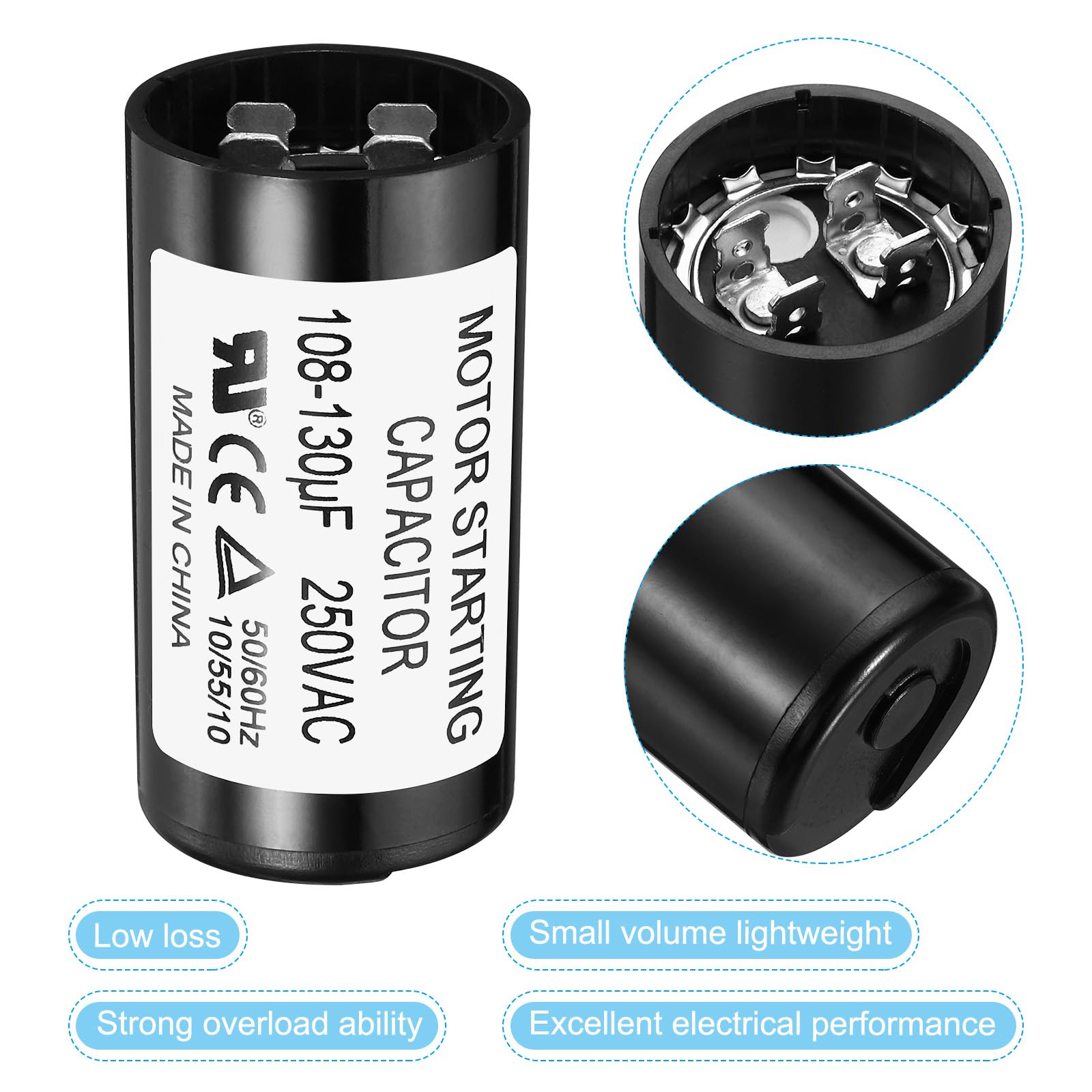 Condensatore Di Avvio CD60 400-480uF 125V 50/60Hz – Per Compressori, Motori E Lavatrici, Con Attacco 2+2