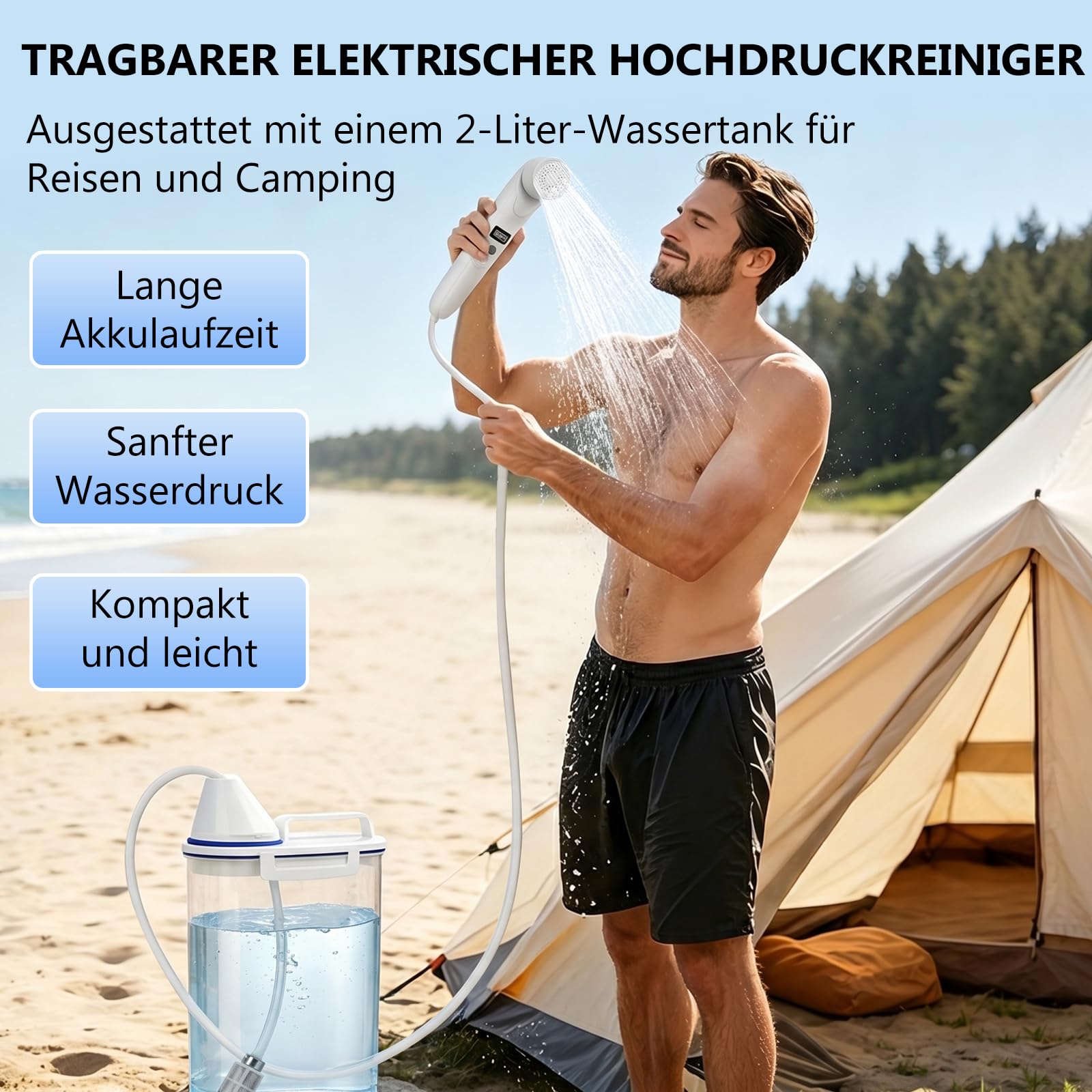 Doccia elettrica portatile da campeggio con serbatoio dell'acqua da 2 l, ricaricabile, per toilette all'aperto, campeggio, doccia mobile per doccia intima, letto settimanale, bottiglia perineale