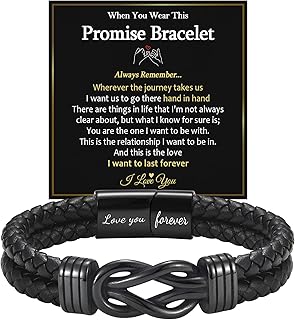 EPIRORA Gifts for Men- 8.5" Black Braided Leather Infinity Knot Bracelets for Him Husband