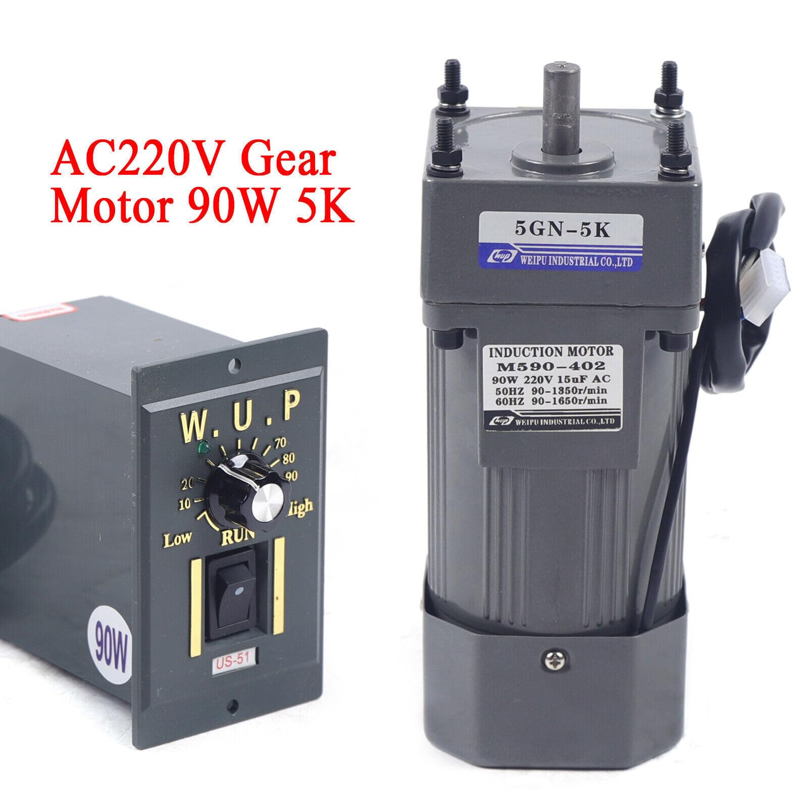 Motore elettrico AC con regolatore di velocità, 220 V, 90 W, 5 K, monofase, rapporto di riduzione 1:5