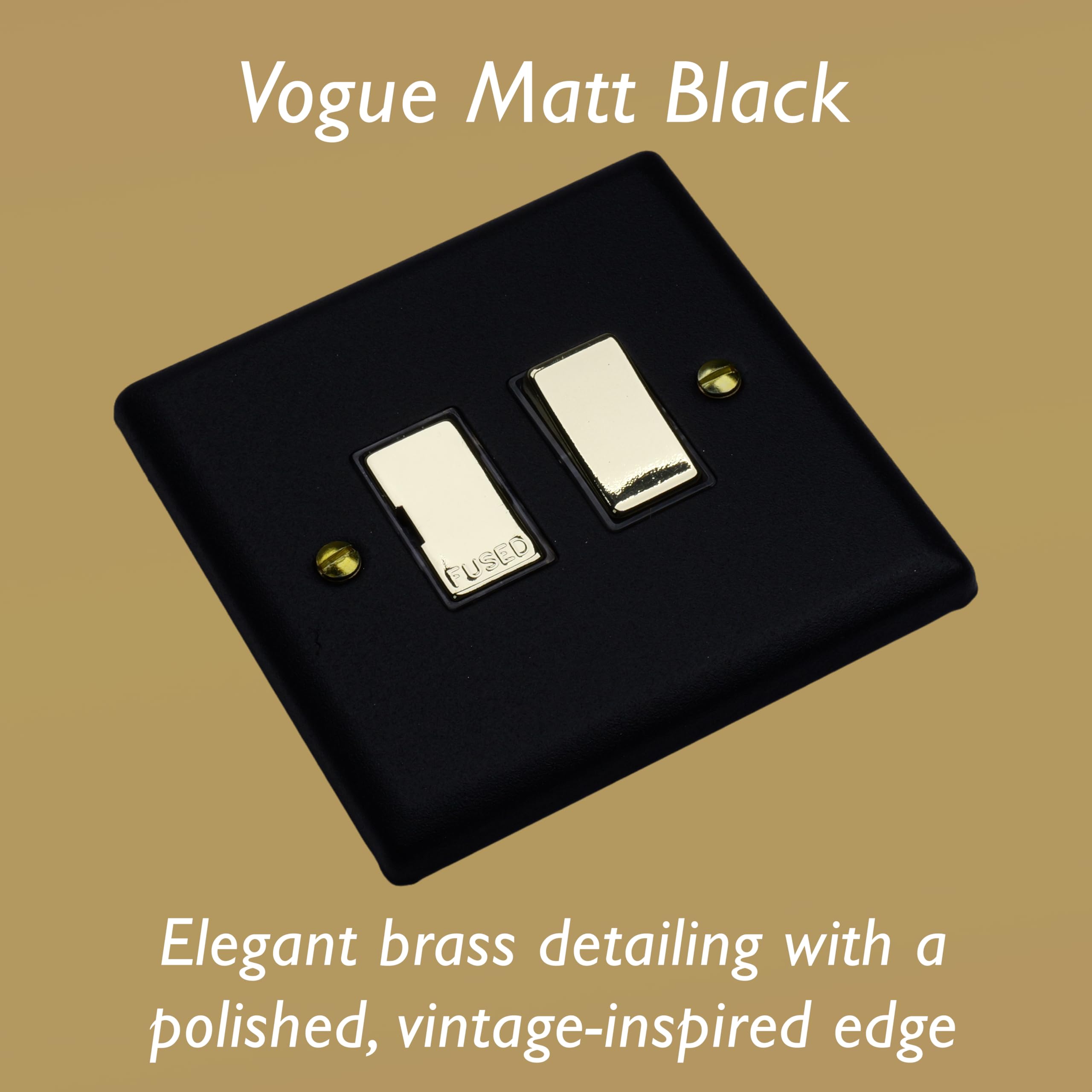 Varilight Switched Fused Spur - Vogue Matt Black with Polished Brass Insert, XY6V.MB - Image 3