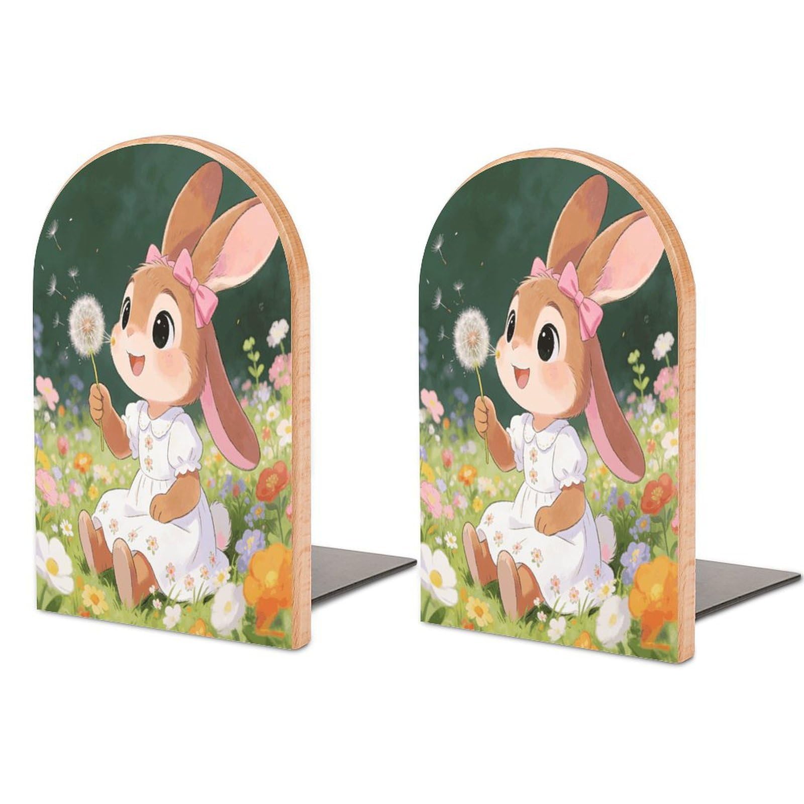 Sujetalibros decorativos de madera con diseño de conejo y soporte de libros moderno