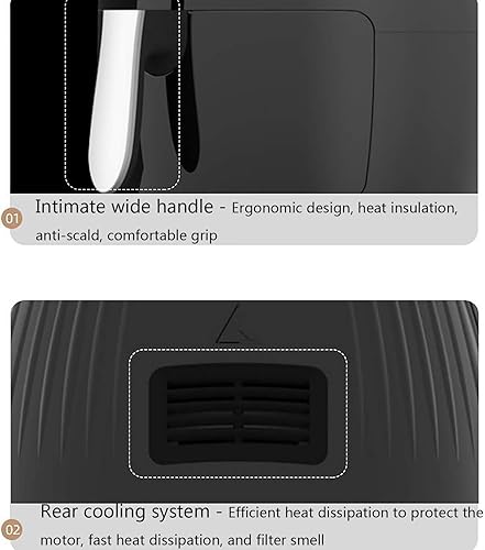Miniatura 7 de Freidoras eléctricas de aire caliente de 5.5 L, horno sin aceite, con control de doble perilla y olla antiadherente de 1300 W (negro)