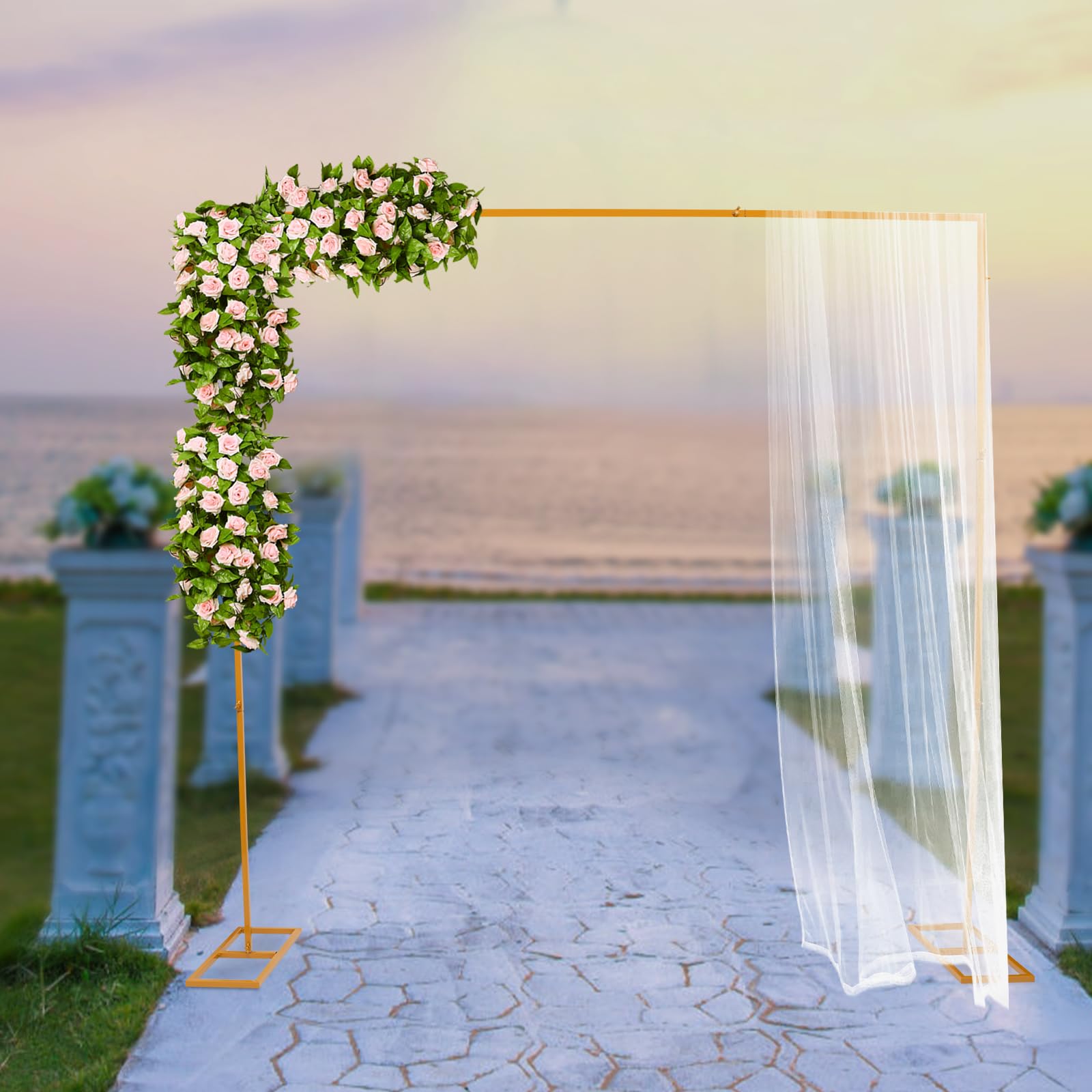 Hochzeitsbogen 2.4 * 2.4m Hochzeit Blumenständer Wedding Arch Dekor Bogen für Hochzeit Geburtstag Party Gartendekoration usw (Gold)