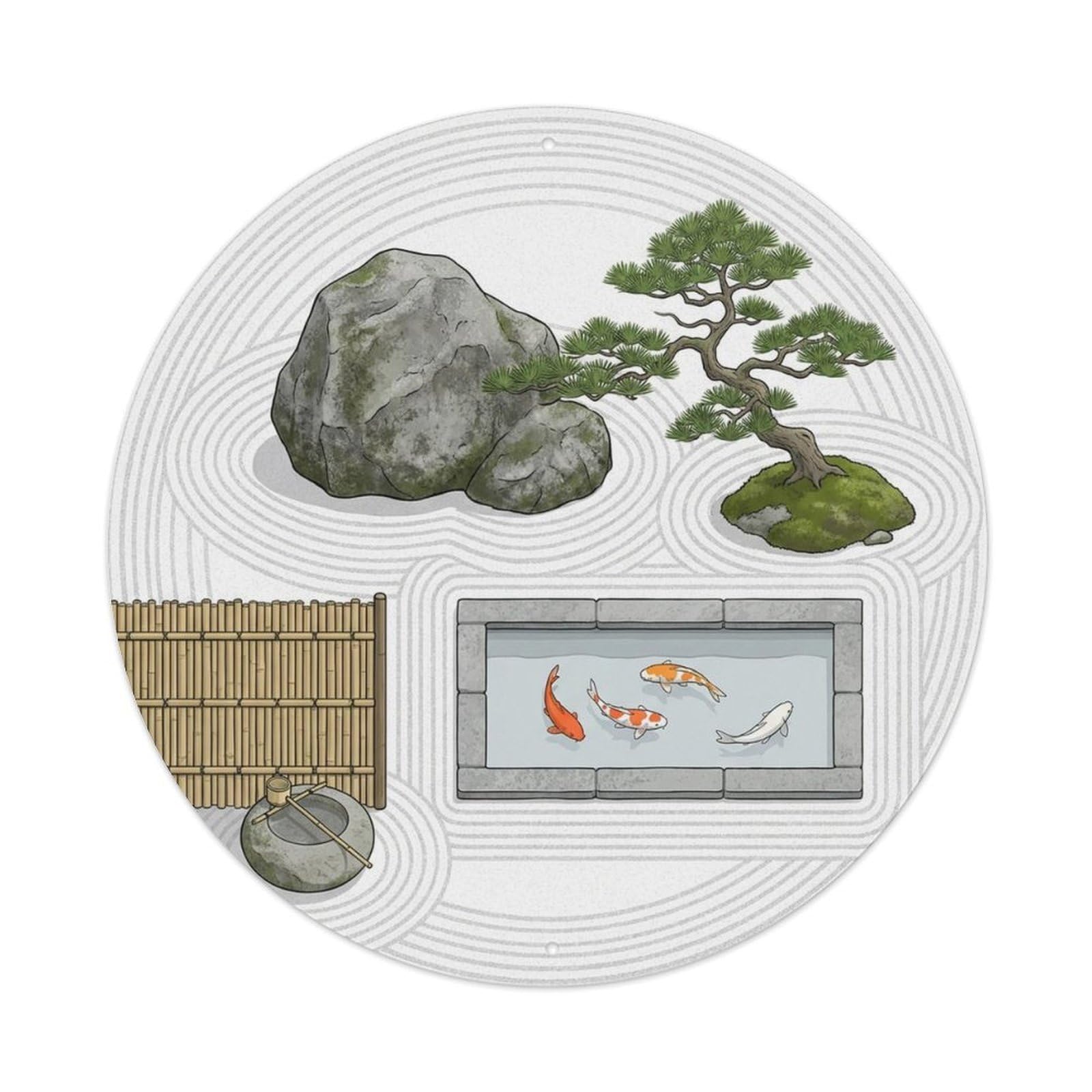 Olyhtr 8X8inch Classic Style Zen Koi Garden Pond Water Stone Raked Gravel Vintage Metal Tin Sign