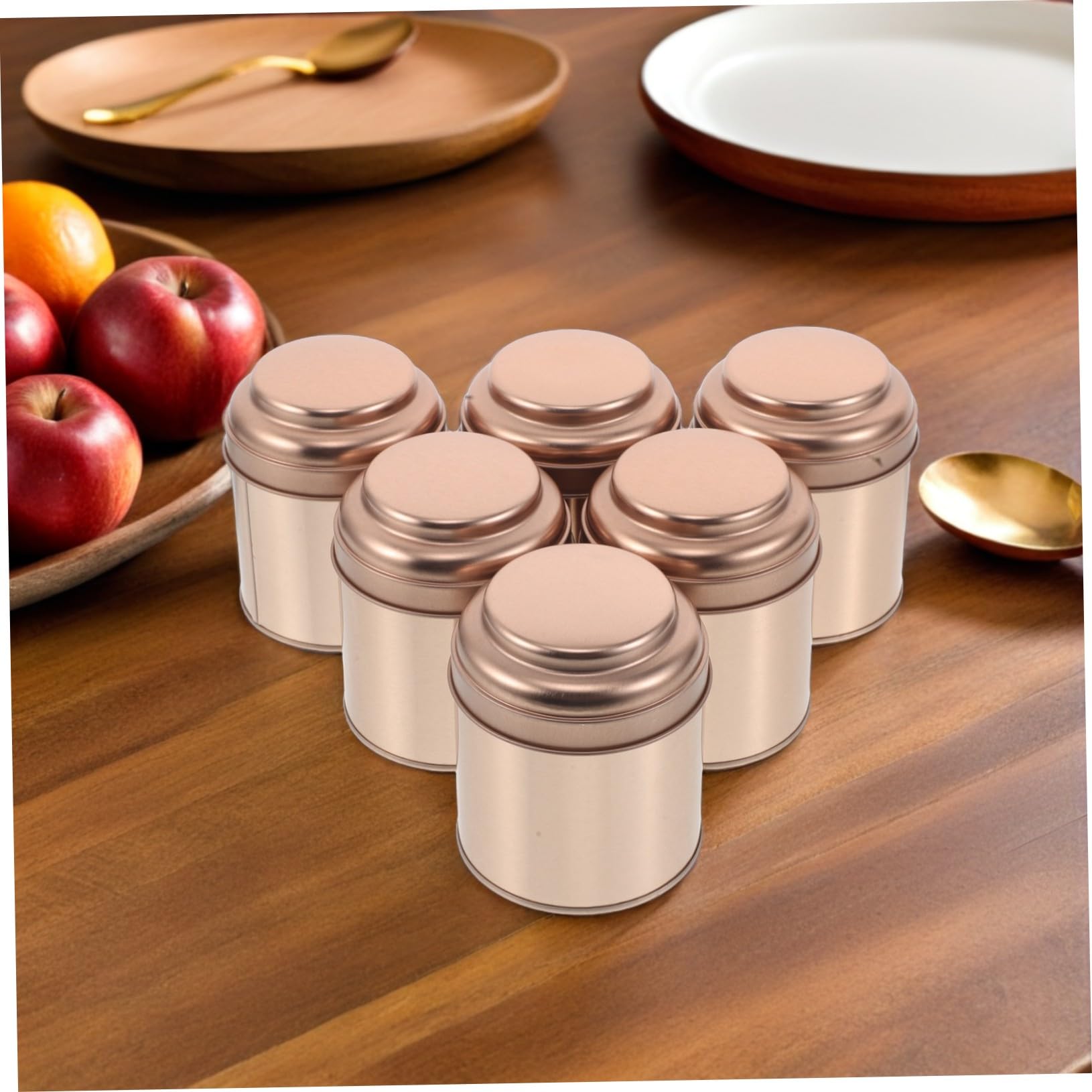 6piezas Latas de Té Selladas Redondas Contenedor de Hojalata para Té y Especias Caja de Almacenamiento de Sueltas para Cocina