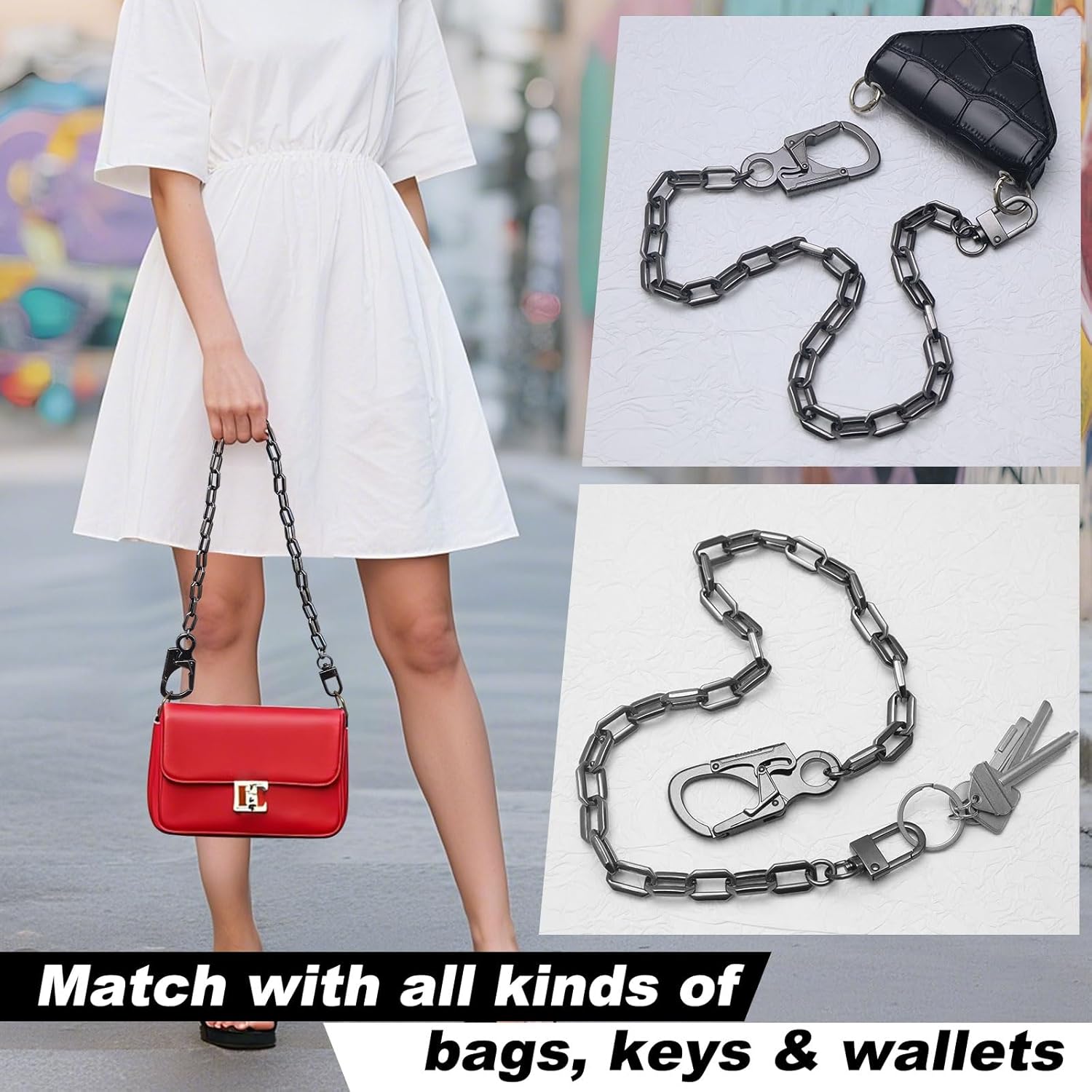 Ahiller Wallet Chains for Men Women, Heavy Duty Hip Hop Pants Jean Belt Key Chain with Double Lock Design - Image 4