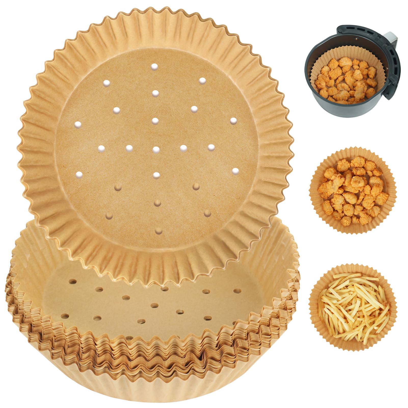 YQL 100pcs Air Fryer Liners Disposable, 6.3inch Air Fryer Liners Round Perforated Parchment Paper for Airfryer 3.5L-6L, Compatible with COSORI, Ninja,Tower,Tefal,Keplin,Russell Hobbs,Schallen Airfryer