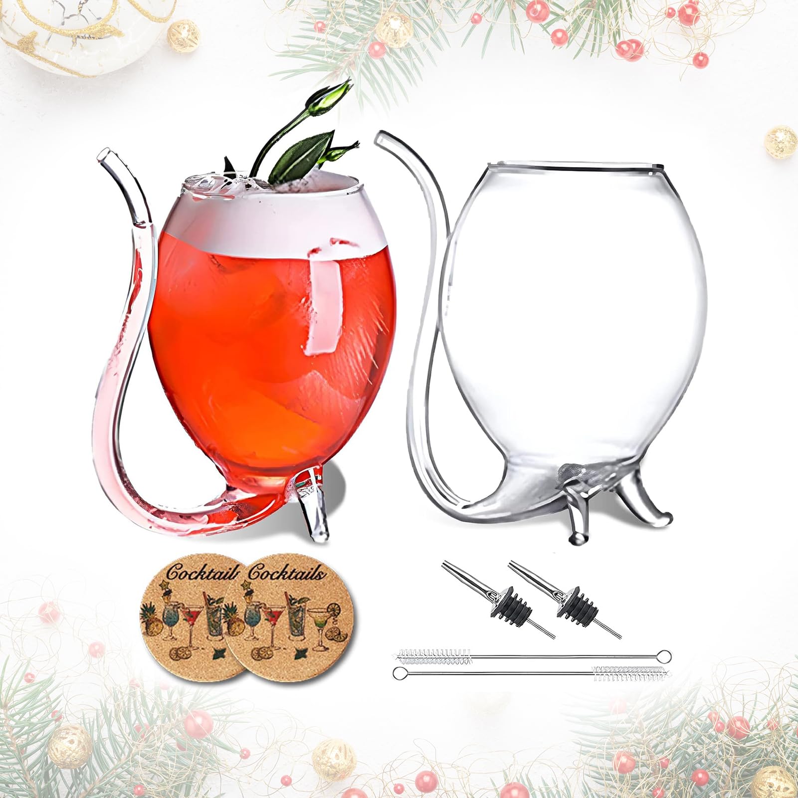 Vampire Wine Glass Set of 2 Creative Cocktail Glass 11oz with Drinking Tube Straw Novelty Glass Decanter Cups Mugs for Wine Champagne Juice Home Bar Party Club Glassware Barware Tools Gift