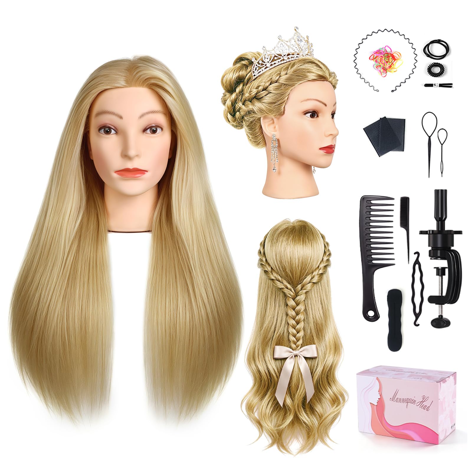 TopDirect Friseur Übungskopf 66cm 80% Echthaar-Mix, Sandblond, Frisierkopf