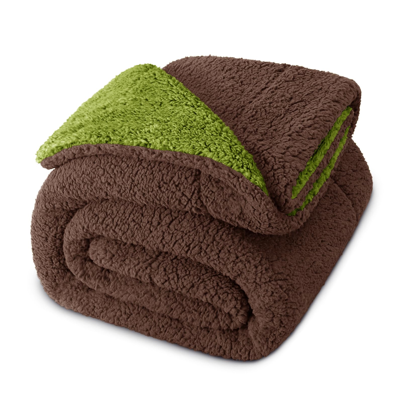 Exclusivo Mezcla Manta Polar Mullido, Gruesa y Reversible, para Cama y Sofá, Cálida y Suave, Todas Las Estaciones, 220x240 cm, Verde Oliva/Marré Café