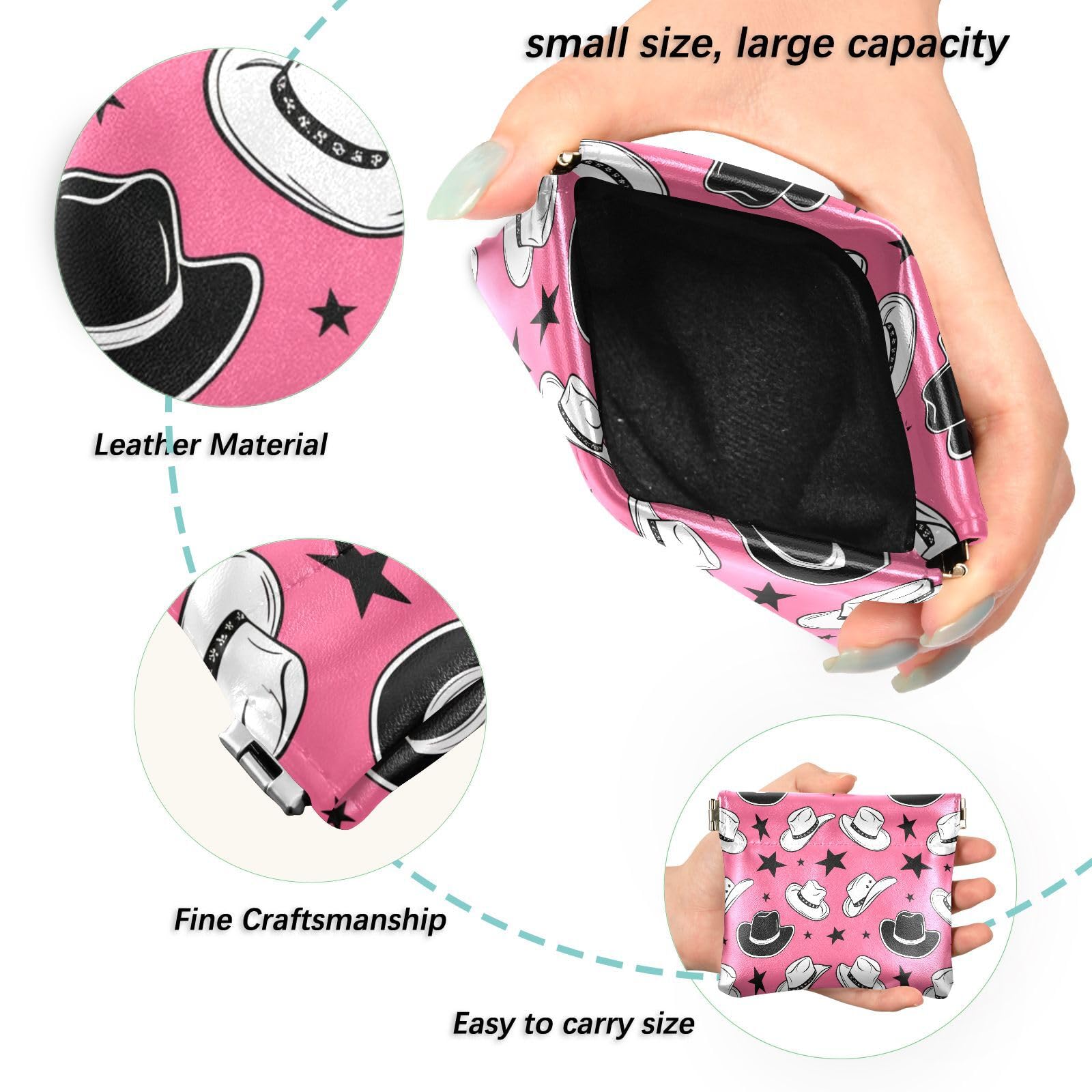 BOESI Graffiti Cowboy Hat and Star Squeeze Coin Purse, Leather Coin Purse, Mini Wallet, Compact and Portable, Unisex