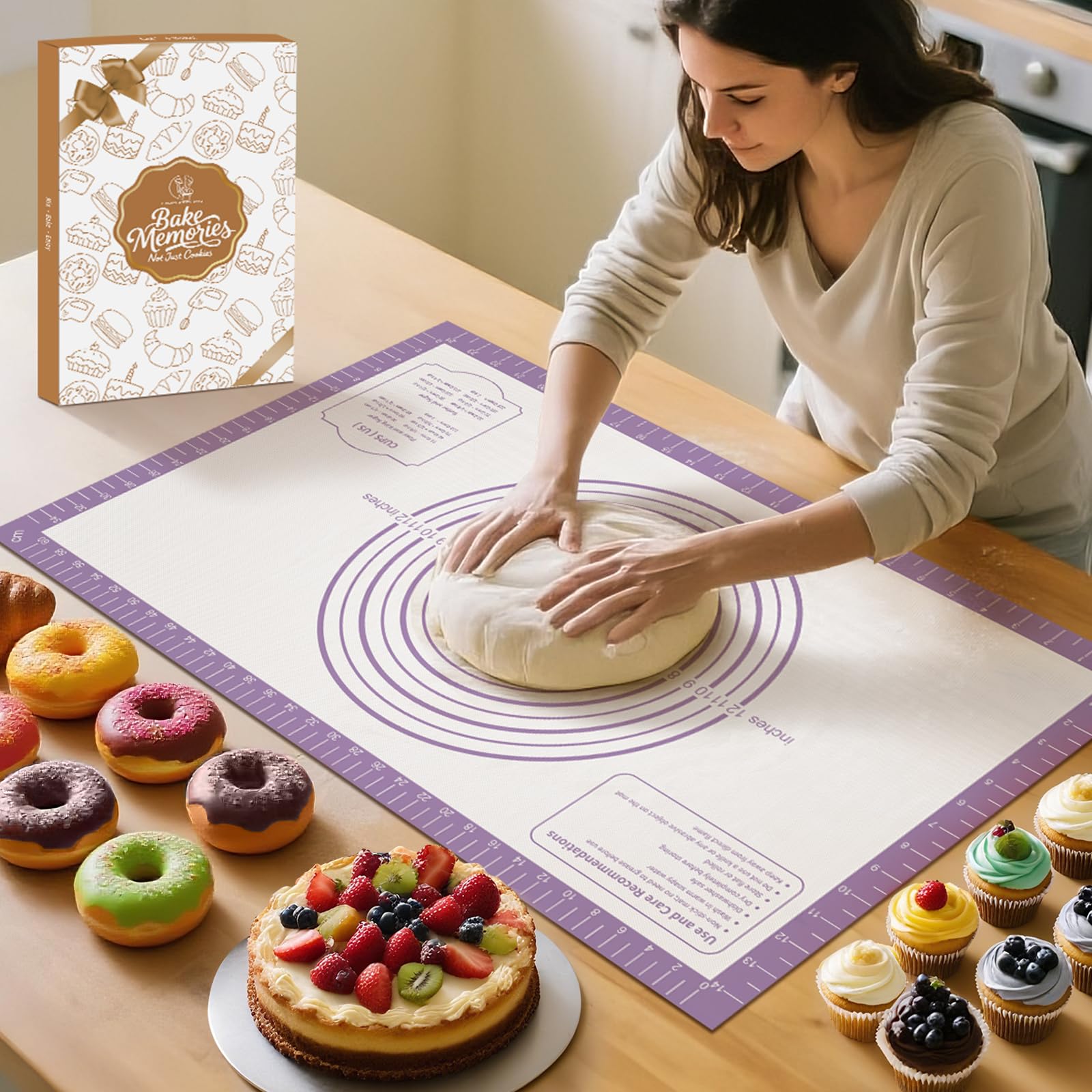 Antihaftbeschichtete Backmatte, extra große Silikon-Backmatte mit Messung, Silikon-Teigrollmatte für Kekse, Macarons, Brot, Kuchen, Kruste, leicht zu reinigen und aufzubewahren, lebensmittelechte