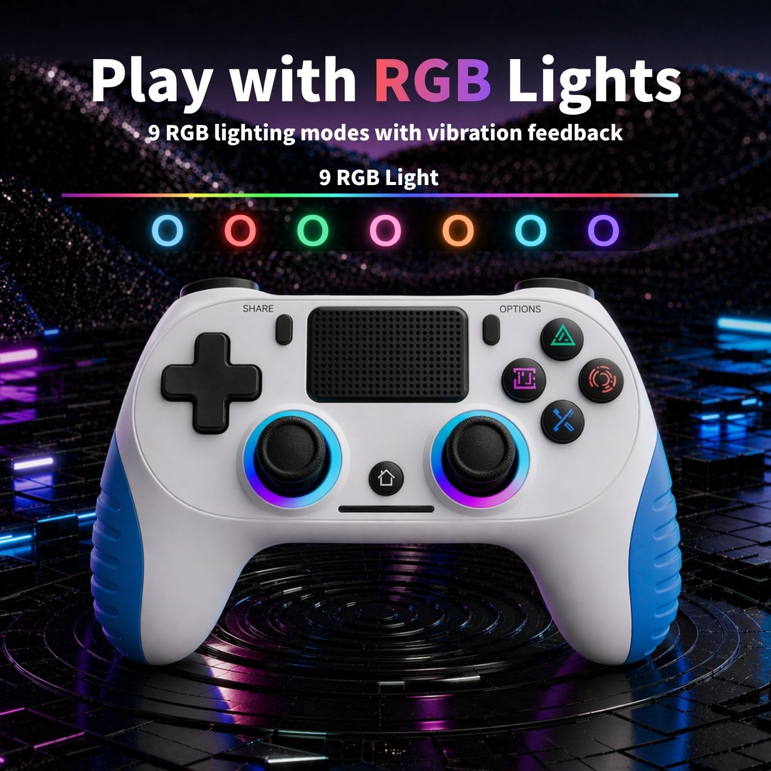 Wireless Controller per PS4 con Vibrazione USB-C Sei-Assi Sensore Giroscopio RGB Jack Audio Pannello Touch per PS4/Slim/Pro/PC