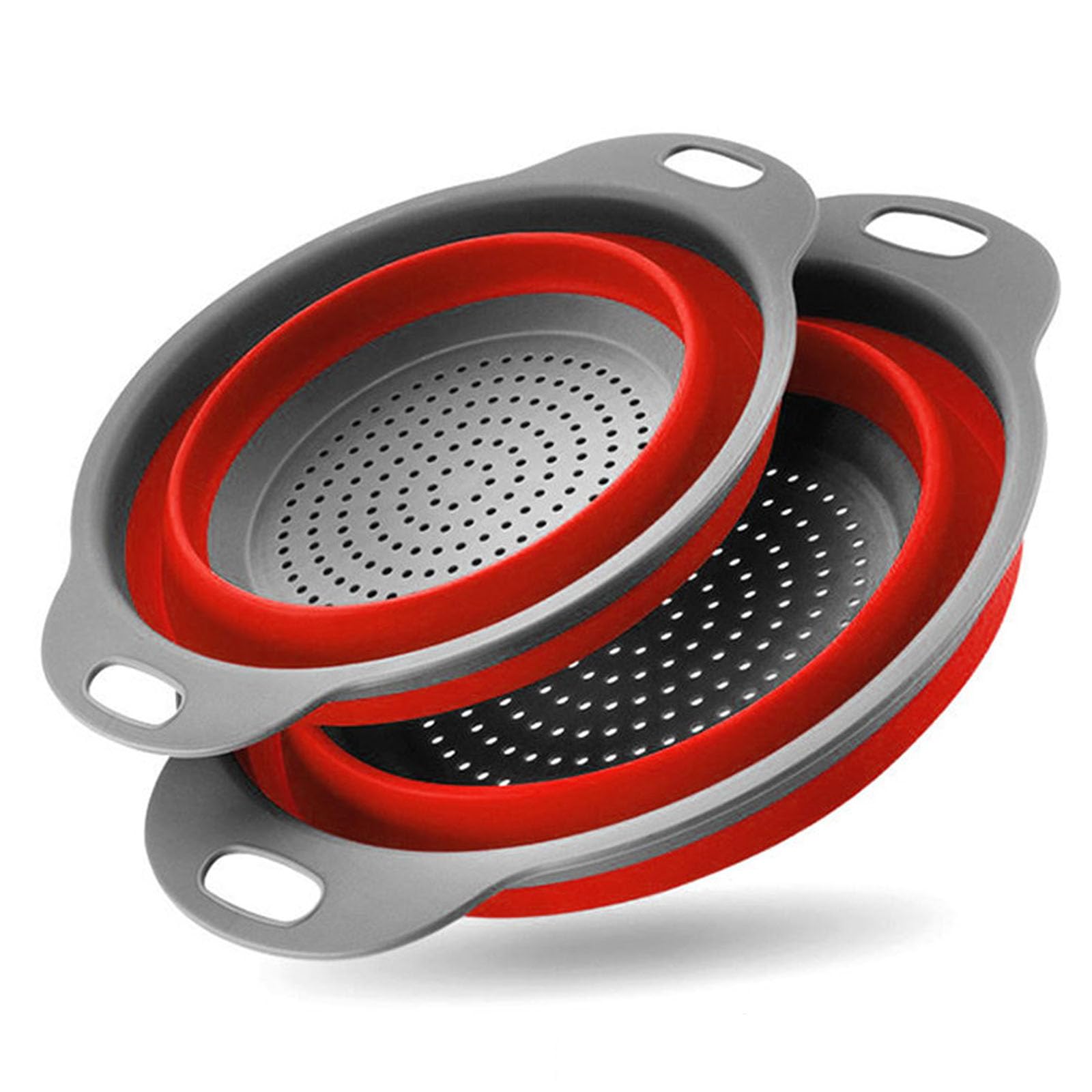 Collapsible Colander Set of 2 Silicone Kitchen Strainer Set, Perfect for Draining Pasta, Vegetable and fruit for Kitchen and Travel Use (Red)