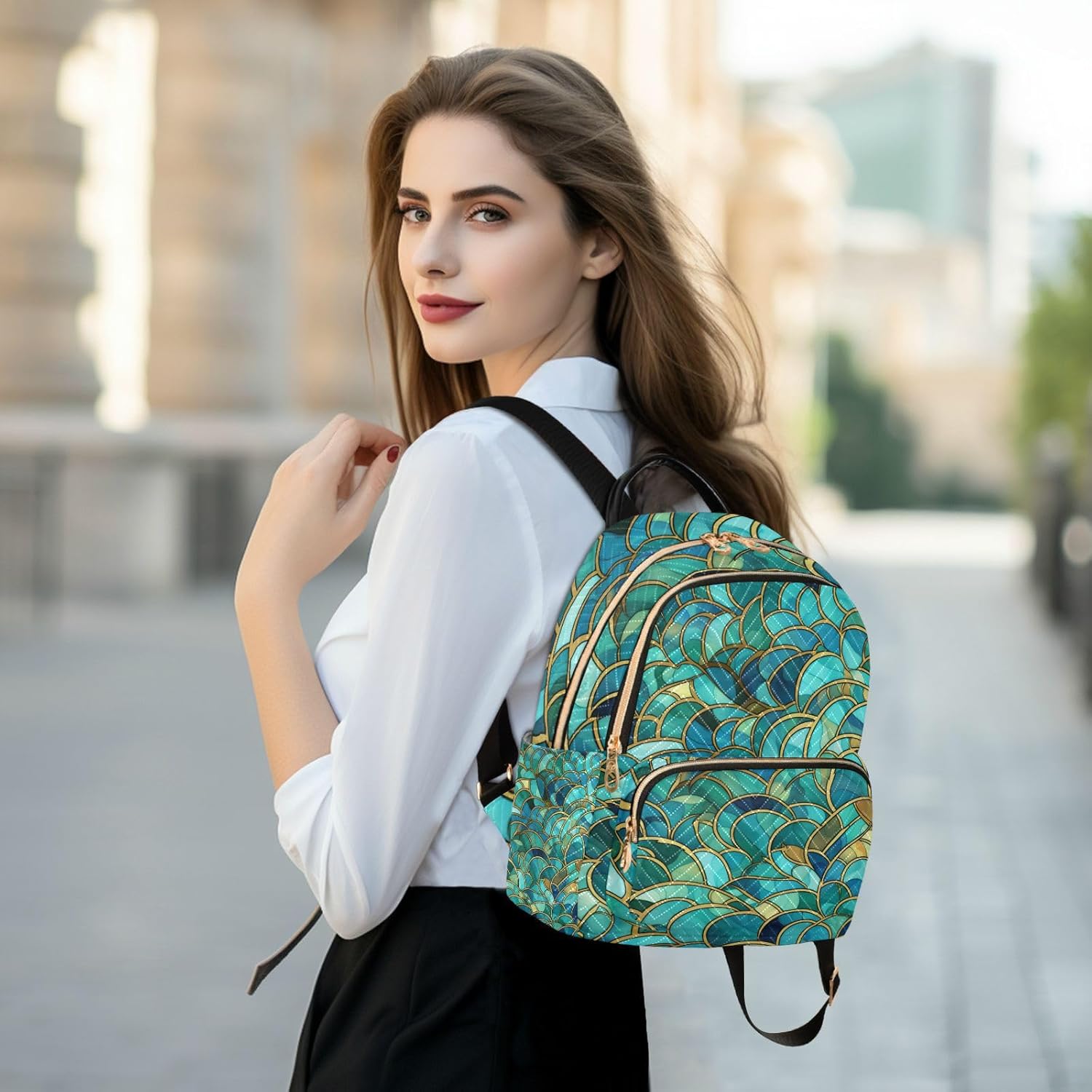 ALAZA Teal Green Turquoise Blue Scales Mini Backpack Purse for Women Travel Bag Lightweight Shoulder Bag Fashion Daypack - Image 6