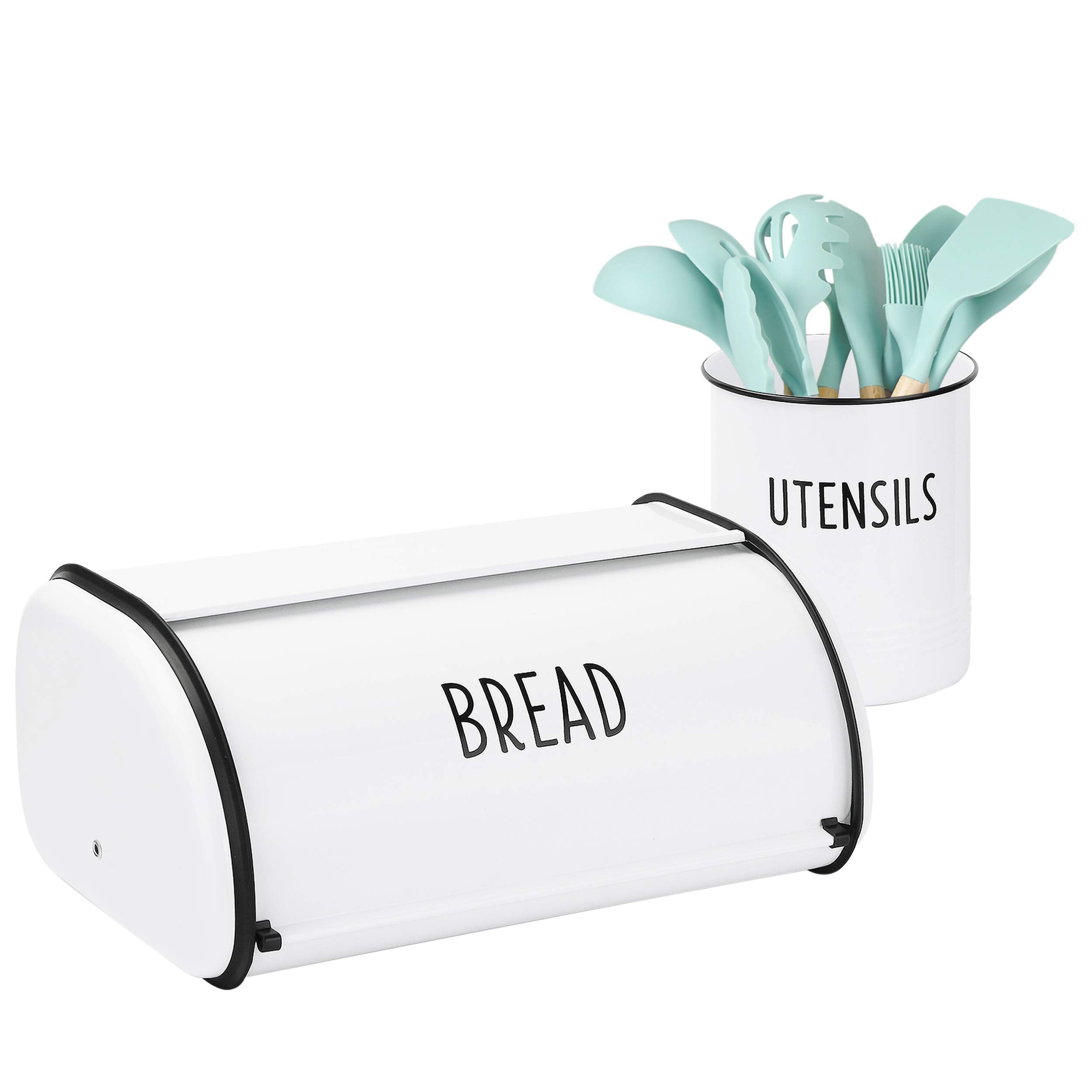 Buy Outshine White Vintage Roll Top Bread Box & Kitchen Utensil Holder