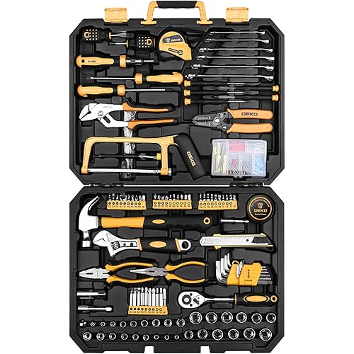 DEKOPRO 198 Piece Home Repair Tool Kit, Wrench Plastic Toolbox with General Household Hand Tool Set