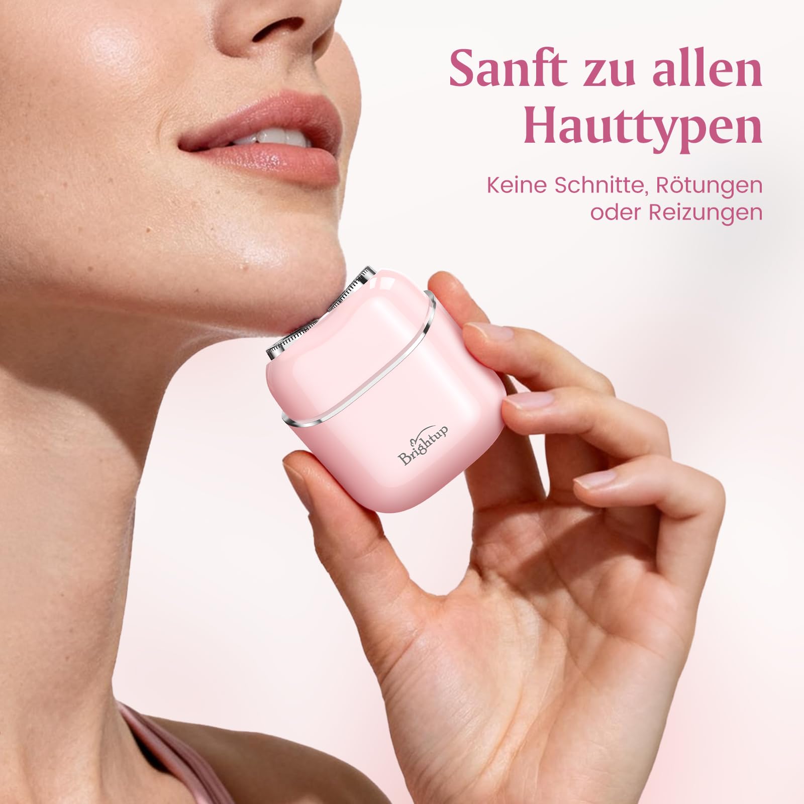 Brightup Gesichtshaarentferner für Frauen, Elektrischer Gesichtshaar Rasierer für Damen, Wasserfest, USB-C, Kleiner Damenrasierer für Schnelle und Sanfte Rasur, Oberlippe, Kinn und Wangen, Rosa