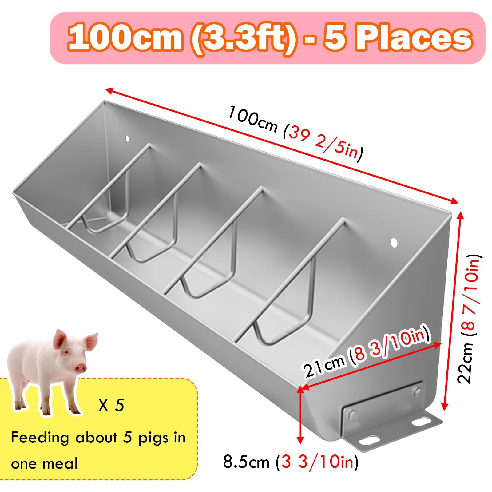 Comedero para Ganado Comederos Grandes Para Ganado, Comedero Para Cerdos De 8 Cm De Altura Baja Con Panel Divisor Para Pastos, Granjas Y Cobertizos, Comederos Y Bebederos De Heno(3.3ft/1m 5 bit)