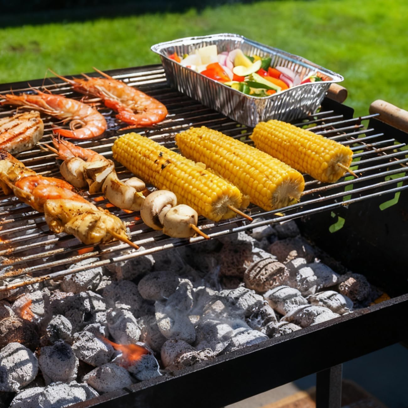 Portable Charcoal Grill, Skewer Charcoal Grill with Wheels and Handle for Picnics Camping and Backyard Cooking
