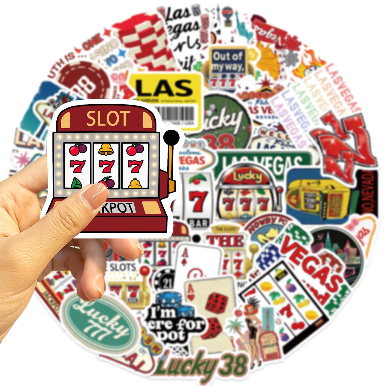 Las Vegas Stickers 50 Pcs Vinyl Cartoon Funny Gambling Stickers for Laptop Skateboard Helmet Phone Computer Water Bottle Car Bike Luggage,Waterproof Aesthetic Nevada Travel Sticker for Adults Teens - Image 3