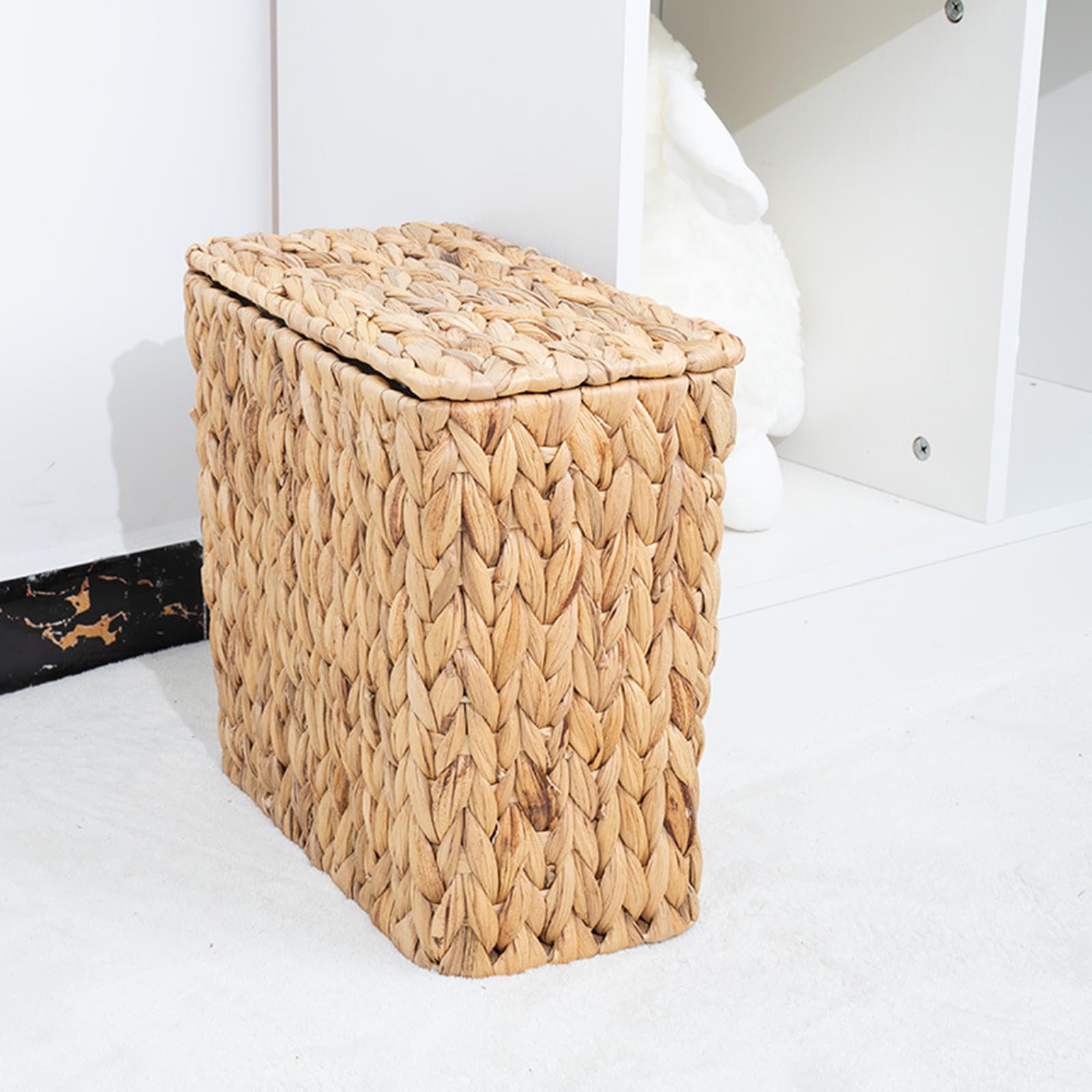 Poubelle de salle de bain 2,5 gallons avec couvercle et doublure amovible, corbeille en osier jacinthe d'eau