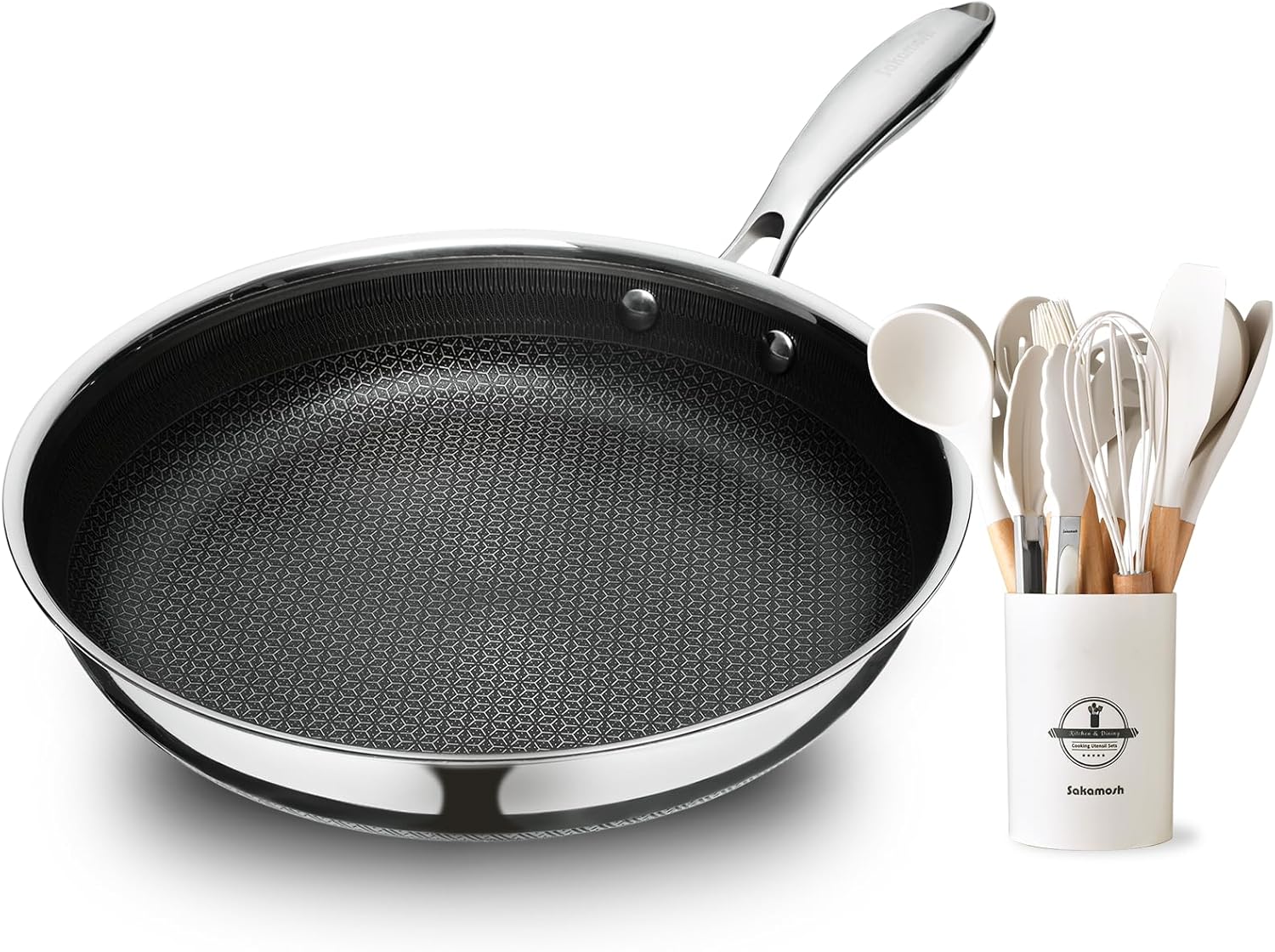 Ceramic frying pan with 12 Piece Kitchen Utensil Set