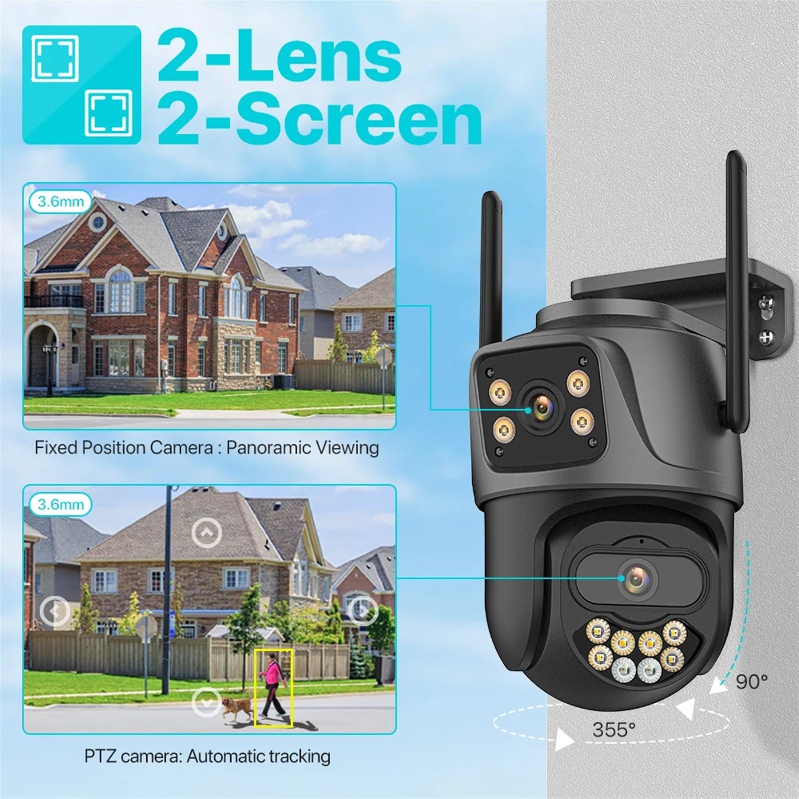 4K 8MP HD kamera PTZ podwójny obiektyw podwójny ekran kamera IP zewnętrzna 4MP automatyczne śledzenie ochrona bezpieczeństwa nadzór CCTV Wykrywanie ruchu(4MP NO SD Card)