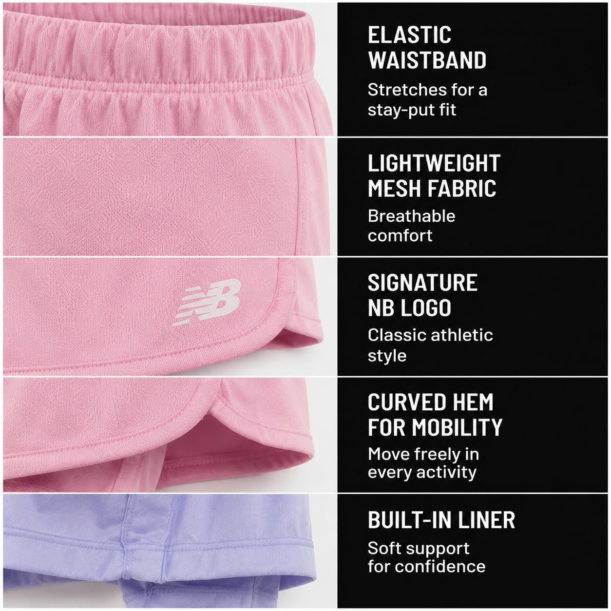 New Balance Sport-Shorts für Mädchen, 2er-Pack, aktive Performance-Mesh-Lauf-Shorts, Delfin-Shorts für Mädchen (Größe 7–16)