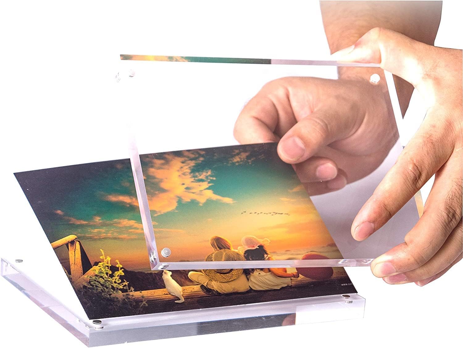 YestBuy 5x5 Acrylic Picture Frames,3 Pack Clear Photo Frames, Magnetic Picture Frames,Block Square Picture Frame For Desktop Display