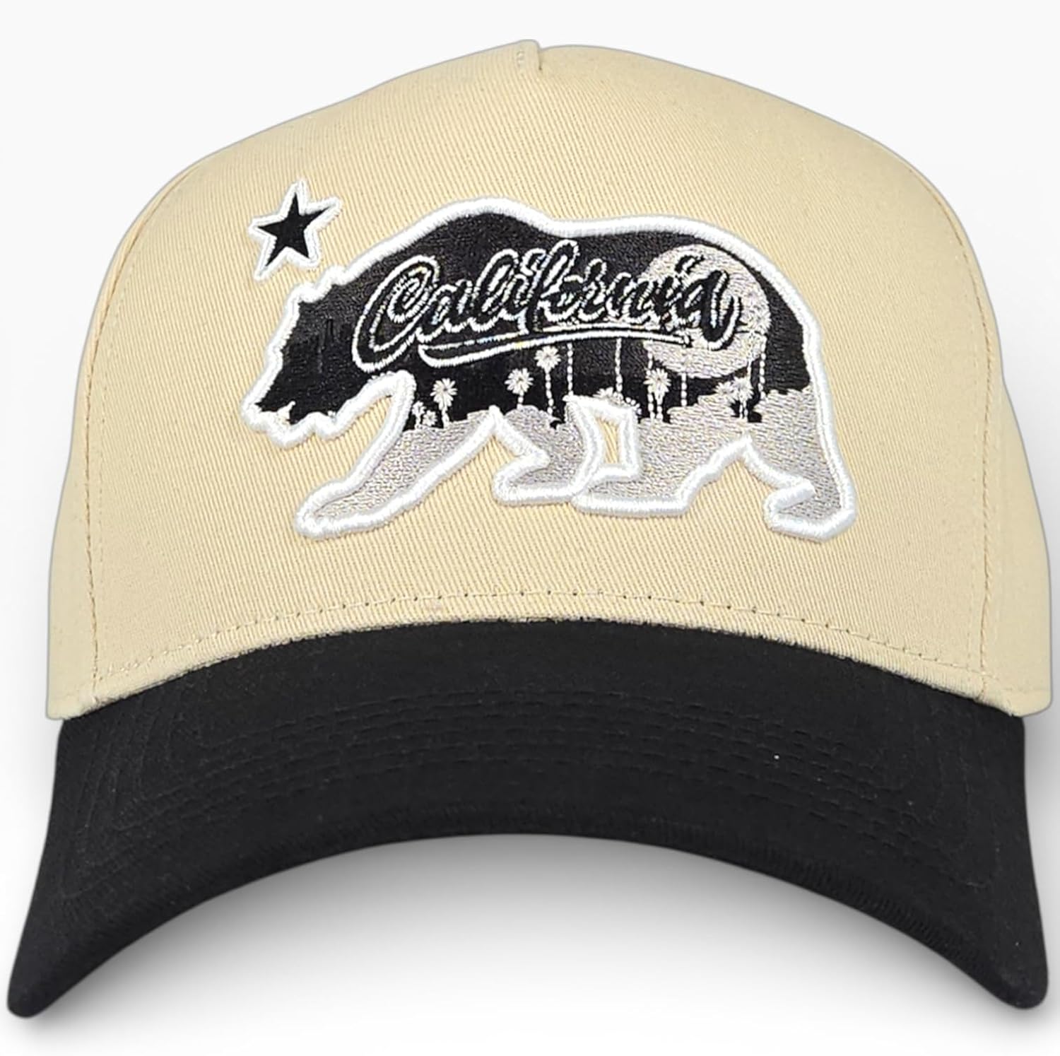 California Republic Bear Embroidered Snapback A Frame Trucker Hat