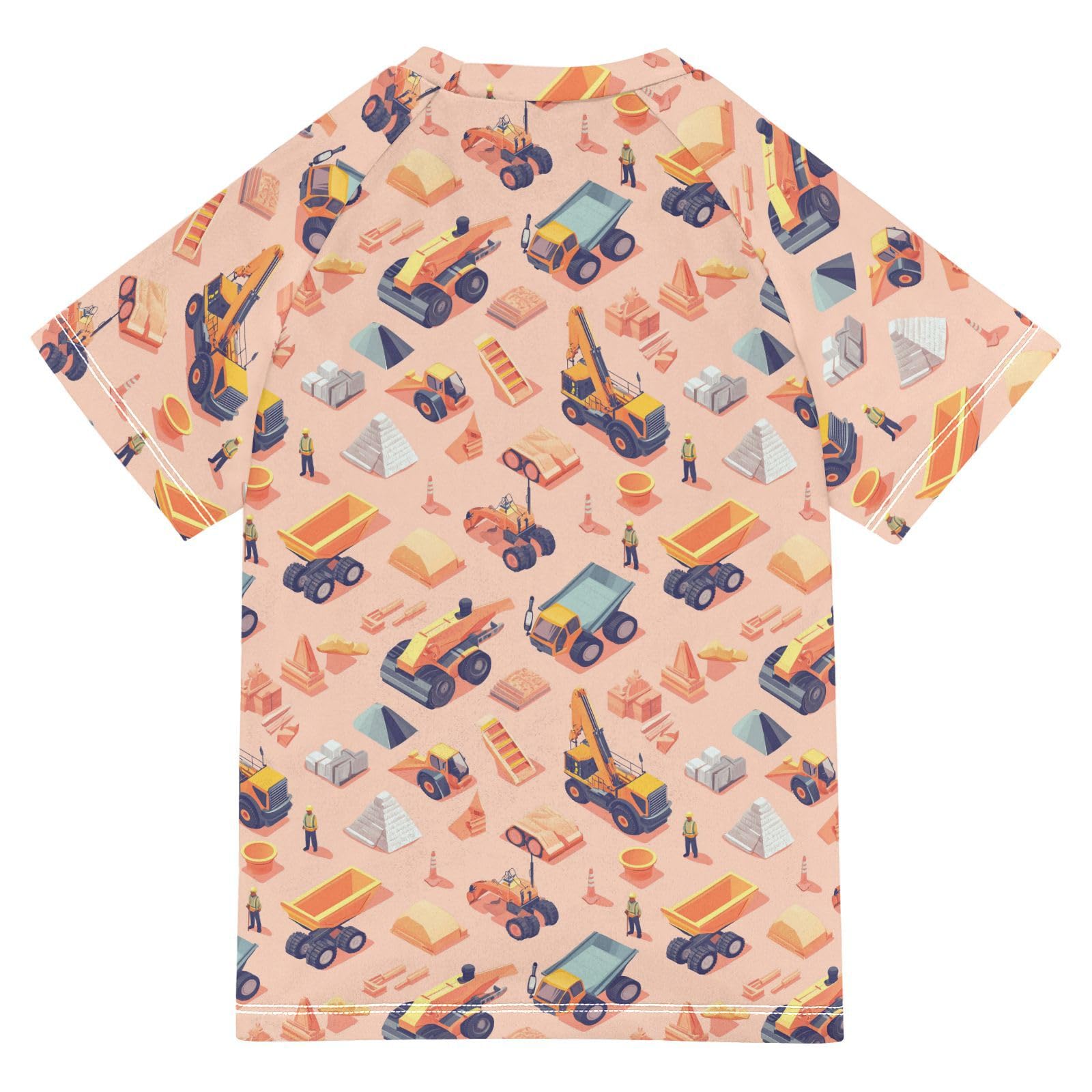 KLL Girl Bathing Suit Short Sleeve Girls Rashguard 3T Construction Scene Dam Construction Dump Truck Grader