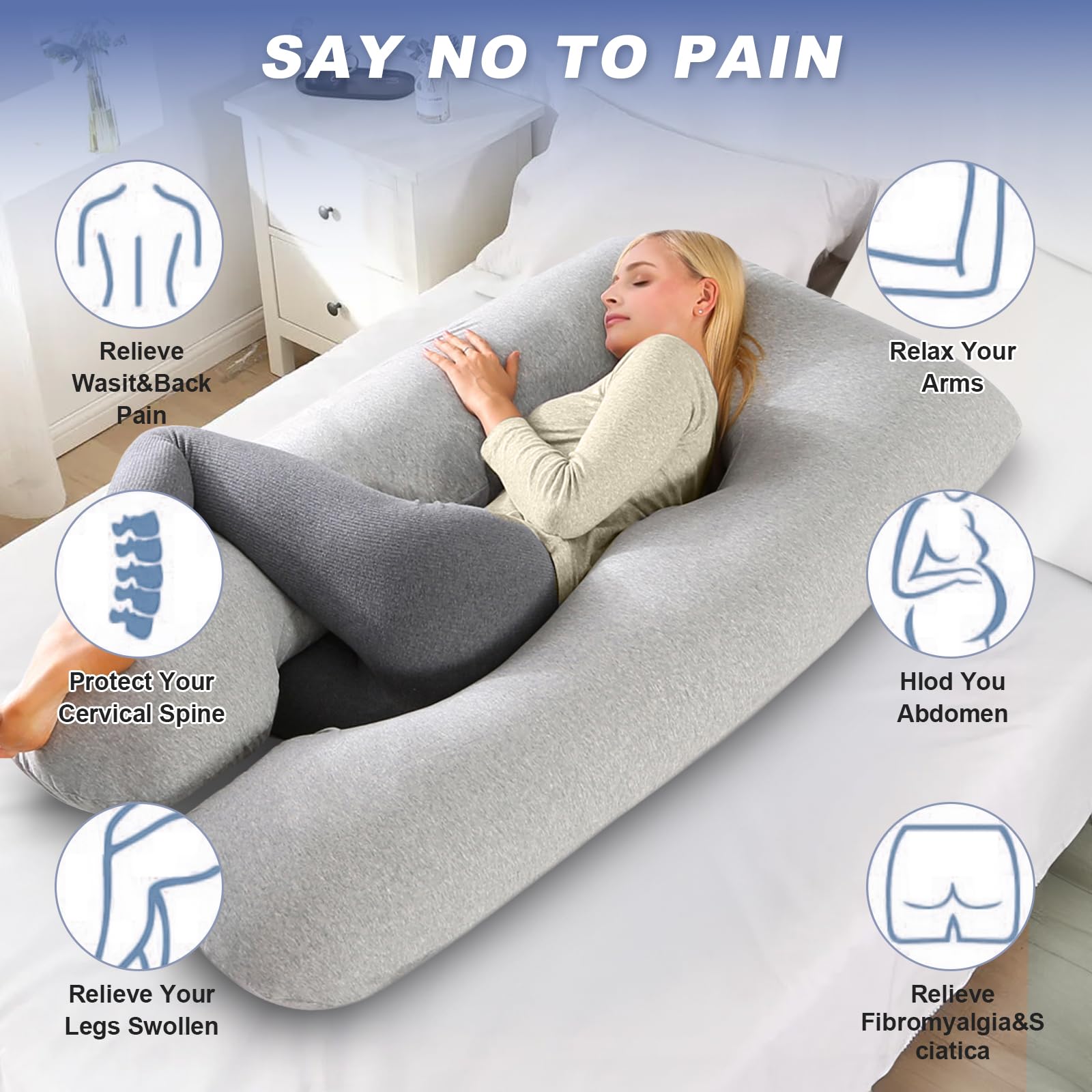 Avmvnvc Almohada Embarazada - Almohada de Embarazo - Almohada de Cuerpo Completo en Forma de U - Almohada de Maternidad con Funda de Almohada de Punto Extraíble y Lavable - 145x70 cm - Gris
