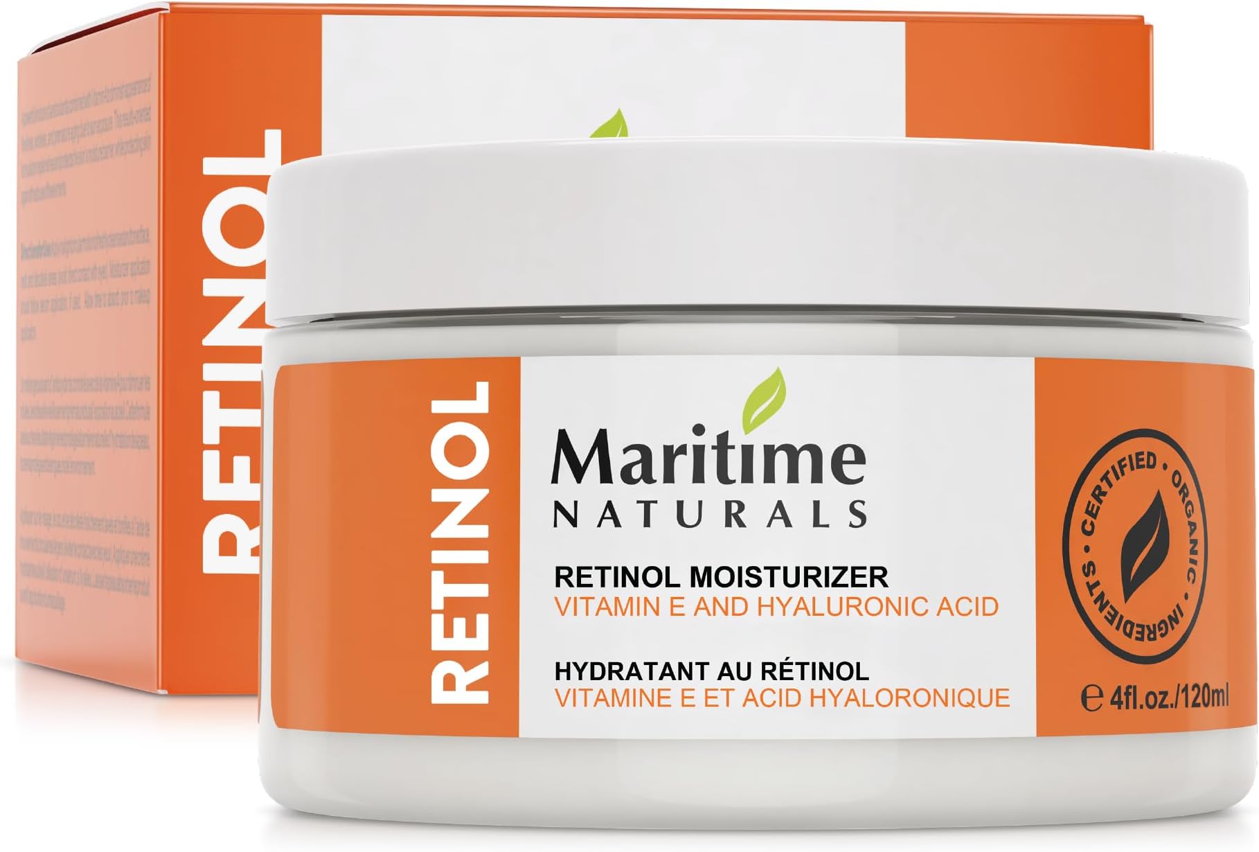 Maritime Naturals Retinol Moisturizer for face with Hyaluronic Acid & Organic Ingredients | Professional Results with Retinol Face Moisturizer | Day & Night Cream for Women & Men (120ml)