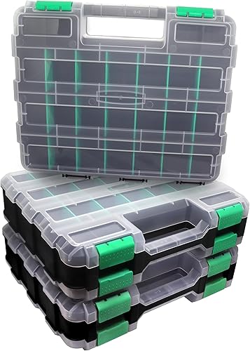 Miniatura 7 de Organizador de caja de herramientas de doble cara, caja de almacenamiento de hardware, organizador portátil de piezas pequeñas con divisores de