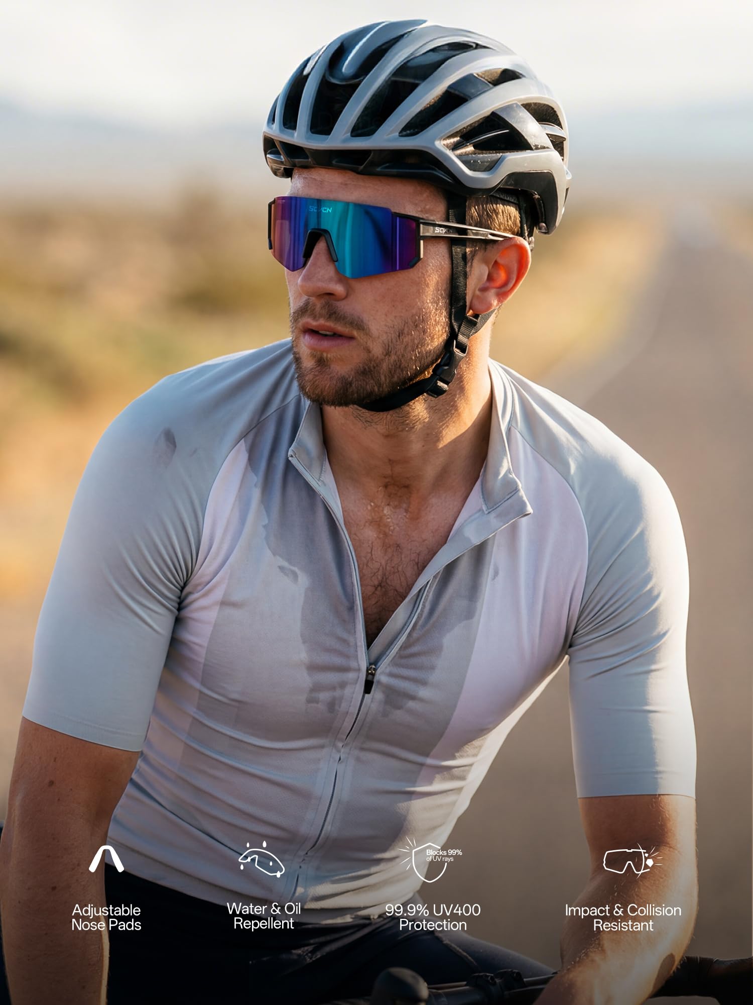 SCVCN Lunettes de cyclisme pour homme et femme, lunettes de vélo enveloppantes UV400 avec verres colorés ou photochromiques pour route, VTT, gravel et trajets quotidiens