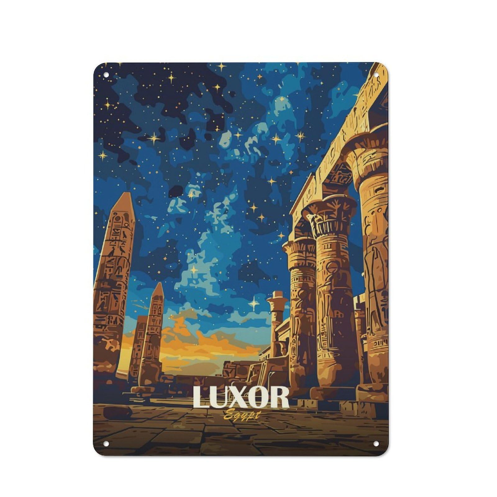 Junmoney Style-12 Luxor Egypt Ancient Ruins At Night Shop Front Style Metal Wall Decor 40X30cm, Bistro Metal Sign For Takeaway, Bar, Kitchen Or Counter Area