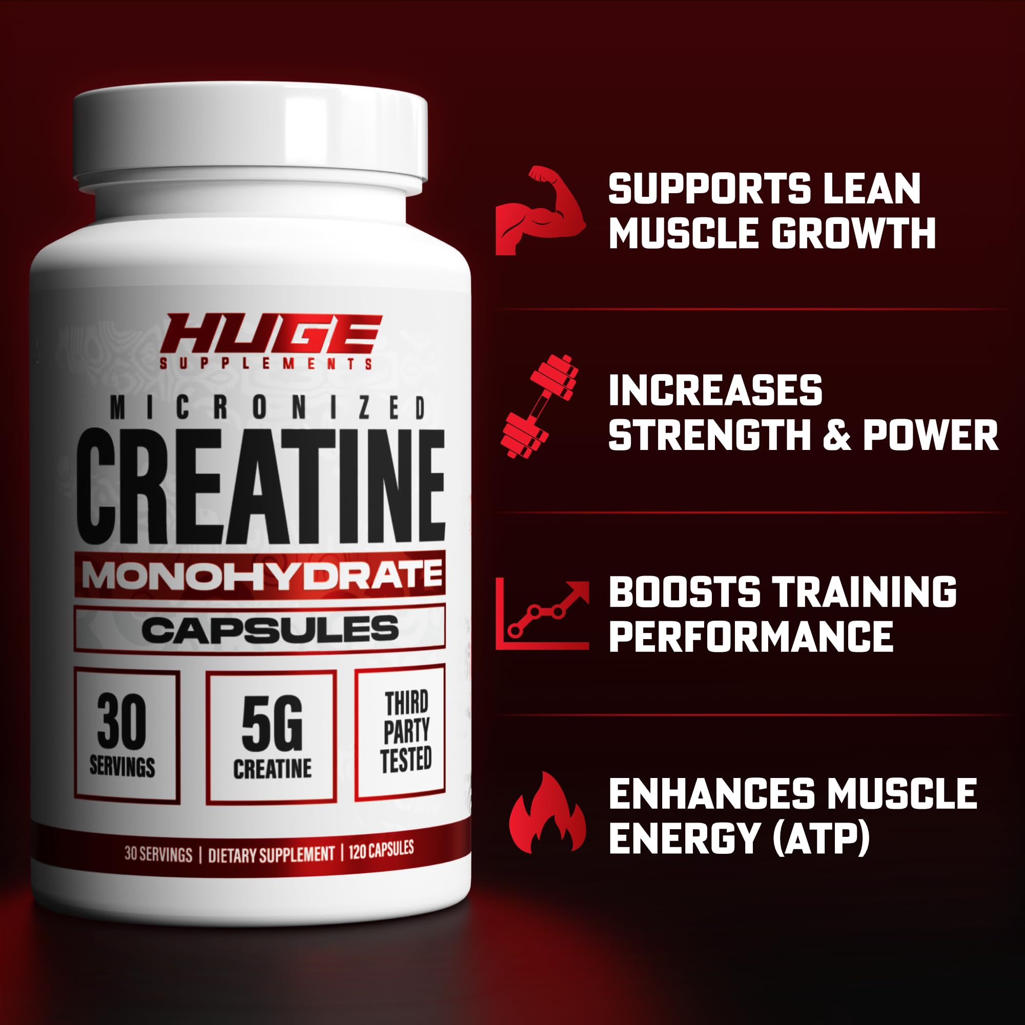 Creatine Monohydrate Capsules, 5g Per Serving, Scientifically Dosed To Maximize Lean Muscle Growth, Strength, Recovery & Performance, Thoroughly Tested For Purity, For Men & Women, Convenient Capsules — Amazon image 3
