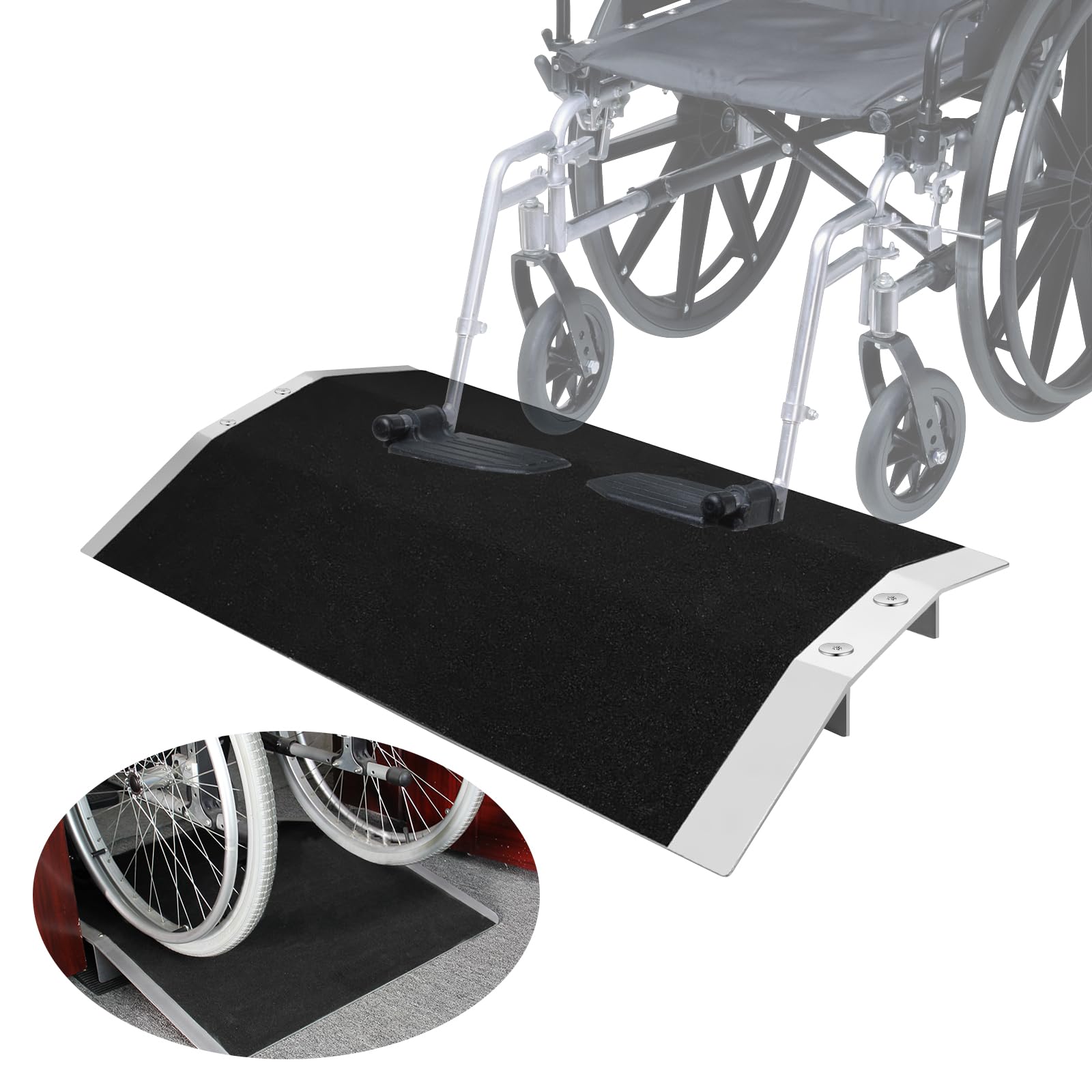 Aluminum Threshold Ramp 27.5" W x1.06 H - Bridge Threshold Ramp 600lb Capacity Wheelchair Ramp with Support Frame & Non-Slip Surface for Doorways, Steps, Vans, and Wheelchairs