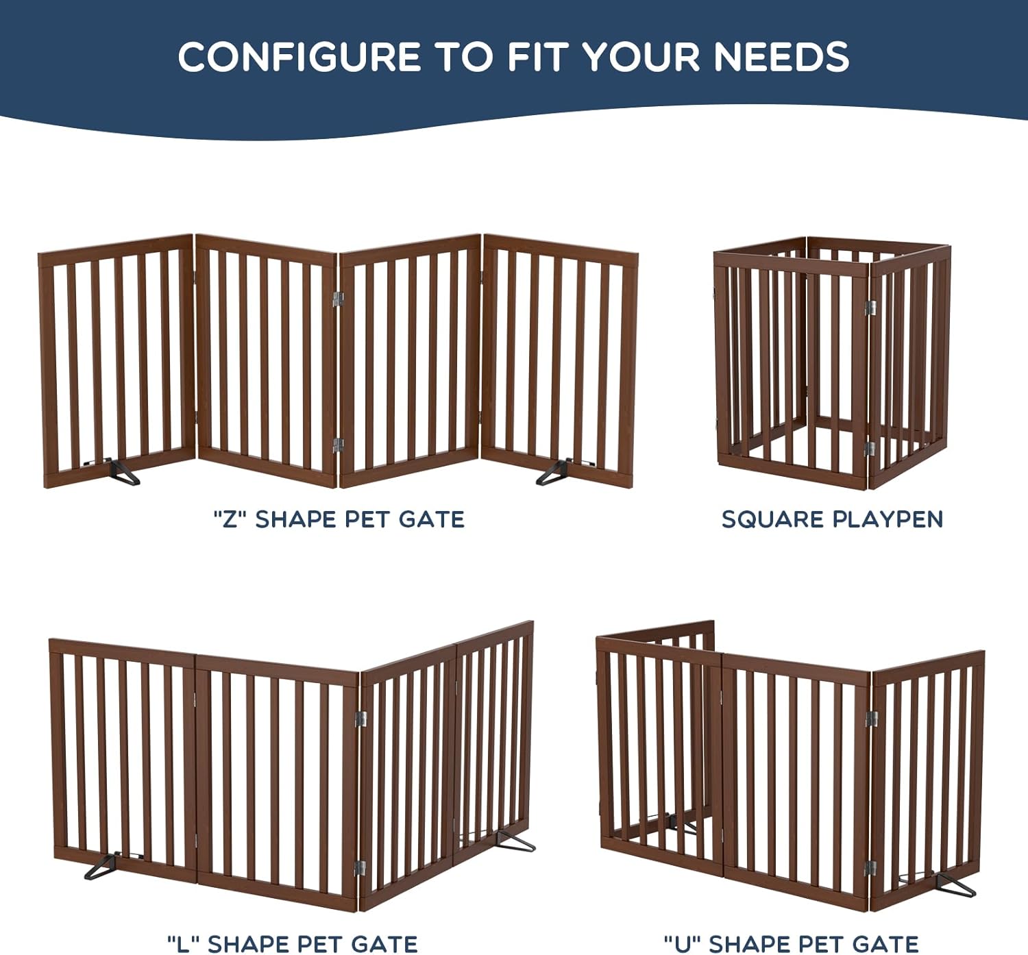 Homykic Bamboo Freestanding Dog Gate, No Assembly Pet Gate Indoor, 24”H x 75”W Extra Wide Foldable Puppy Barrier Fence with Support Feet for the House, Doorways Stairs, 4 Panels, No Drillings, Walnut