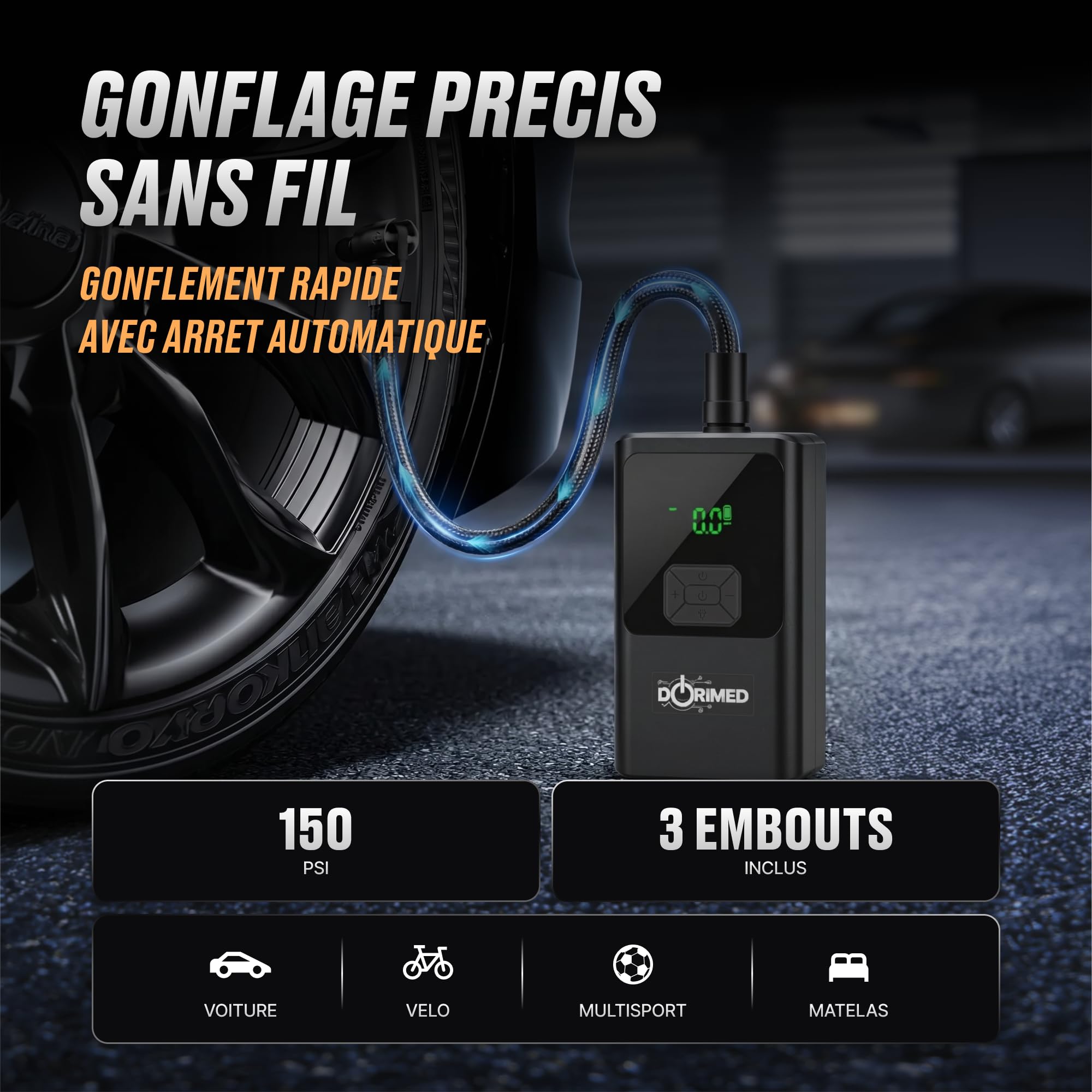 Booster Batterie Voiture Multifonctions I Démarreur de Batterie 12V Essence & Diesel I Compresseur d'air Gonfleur Pneus I Chargeur USB Rapide I Éclairage LED & SOS I Écran LCD I Démarreur de Secours