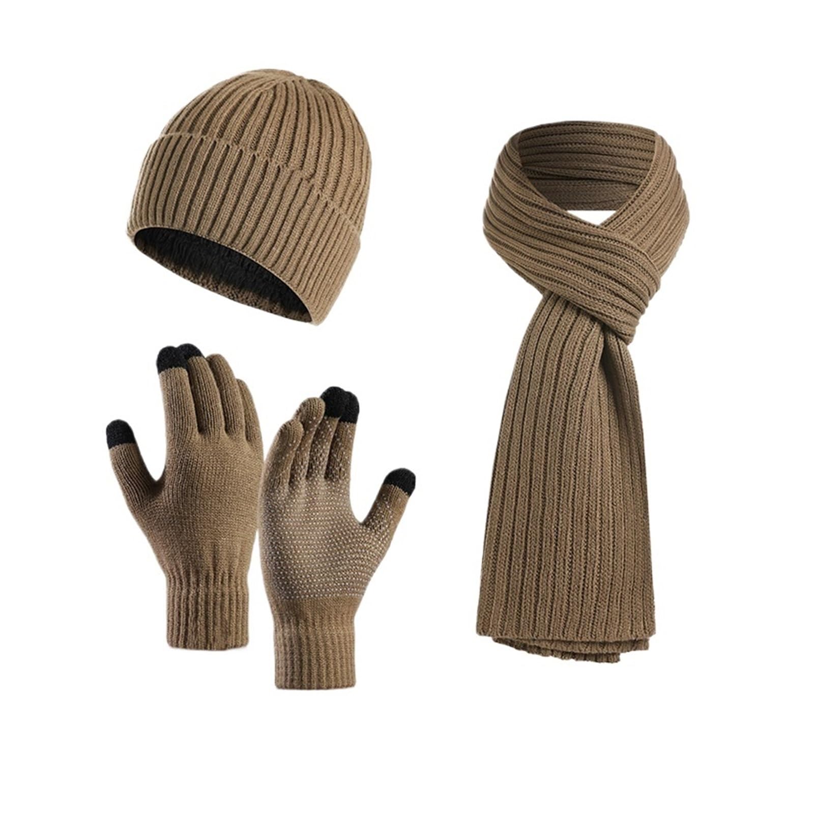 Genérico gorro de lana tejido bufanda guantes | Conjunto de tres piezas engrosado de terciopelo unisex.